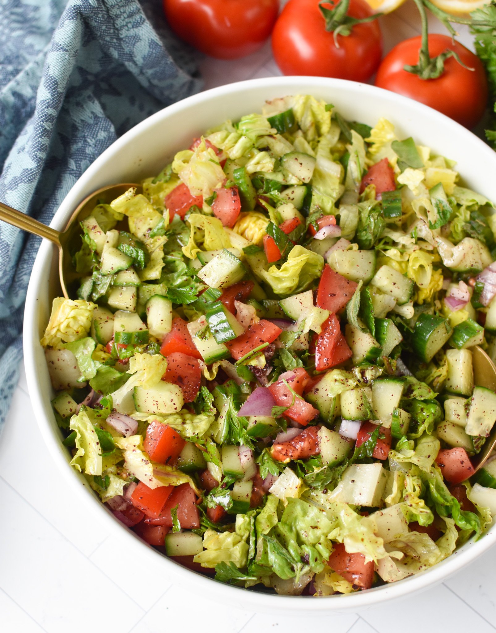 Easy Arabic Salad in a white bowl. 