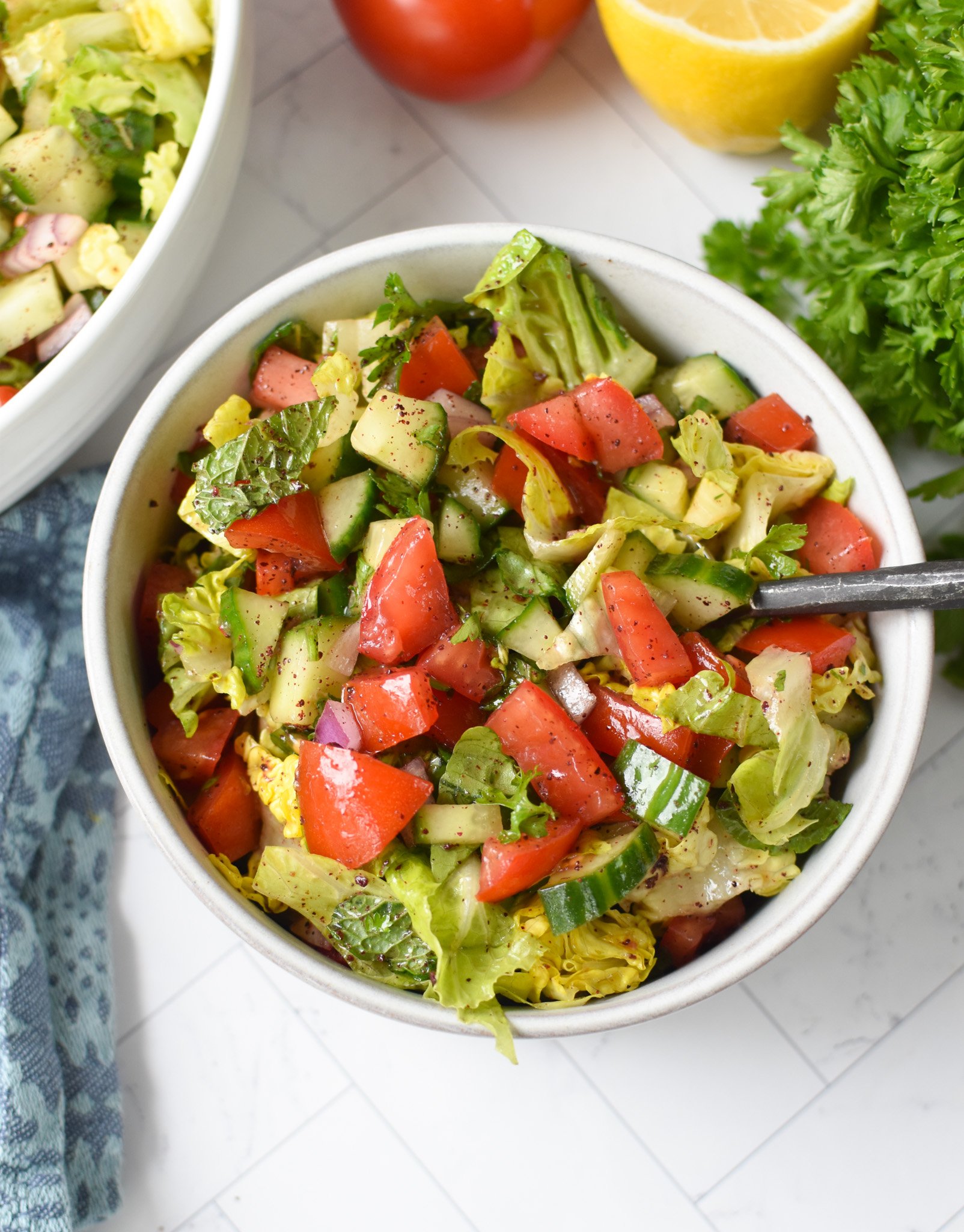 Easy Arabic Salad in a small bowl.