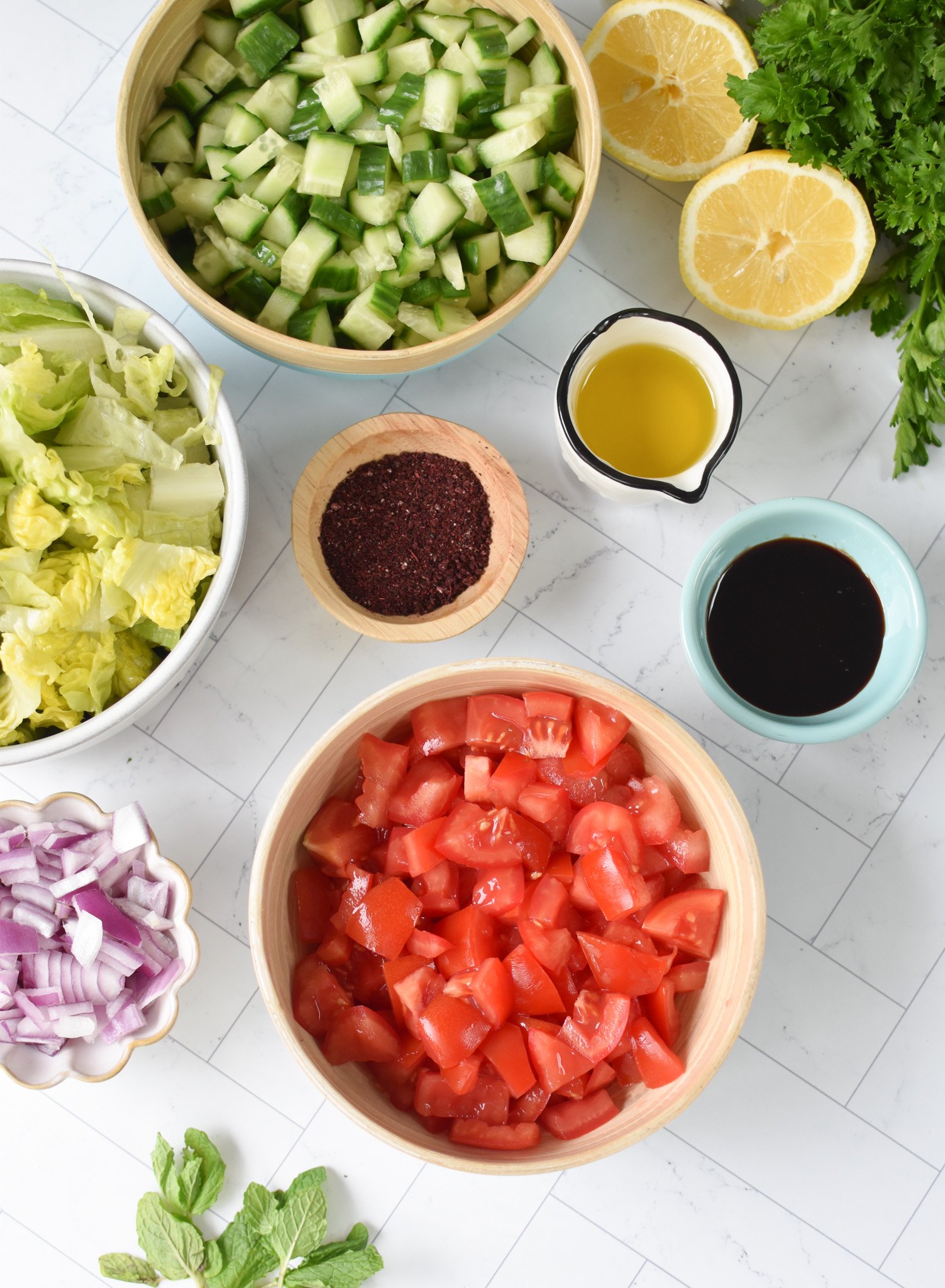 Easy Arabic Salad ingredients. 