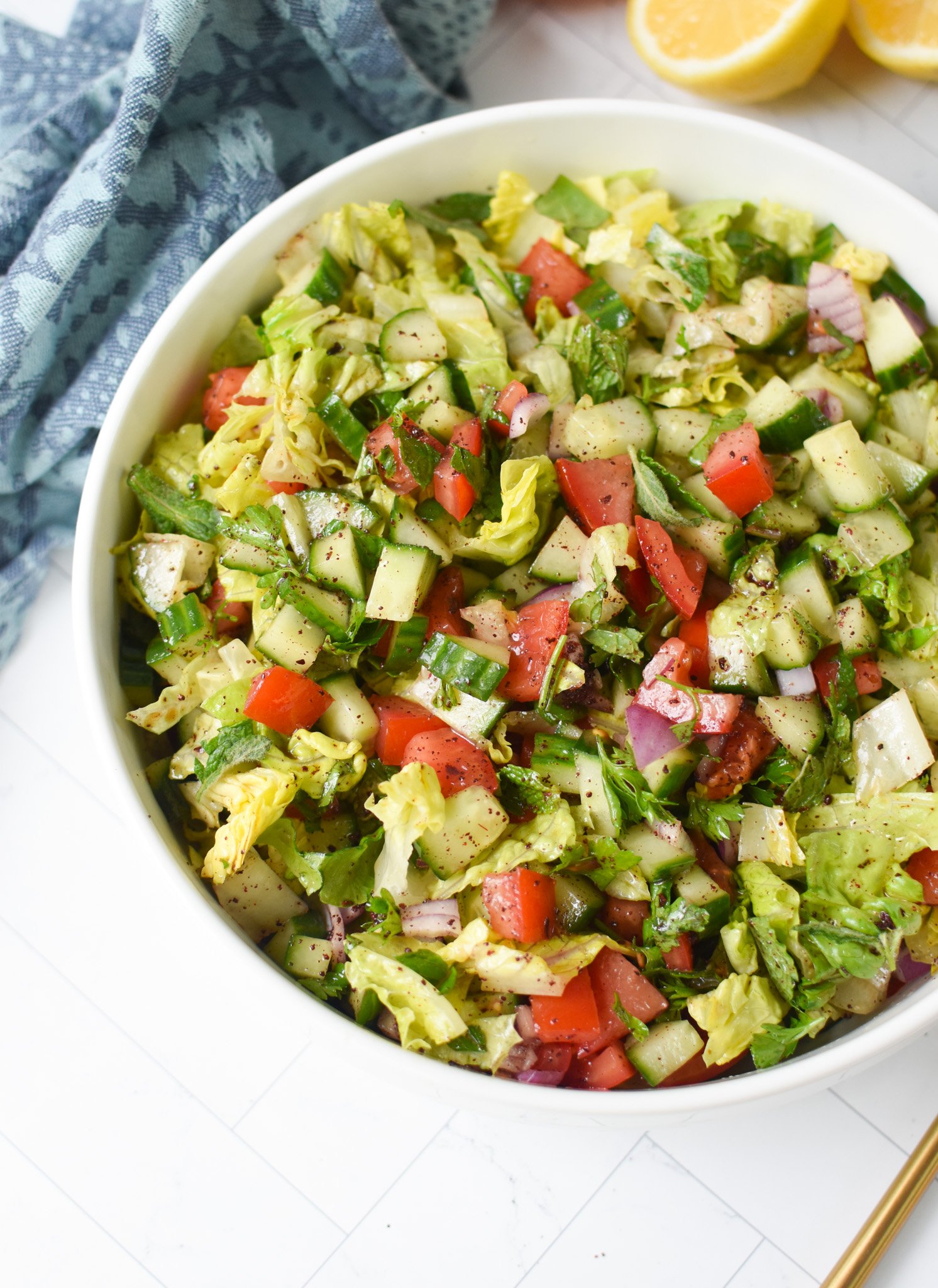 Easy Arabic Salad in a large white bowl.