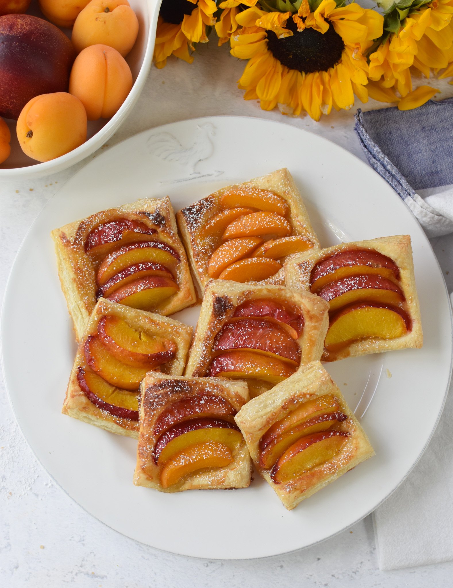 Easy Peach Tart on a white plate. 
