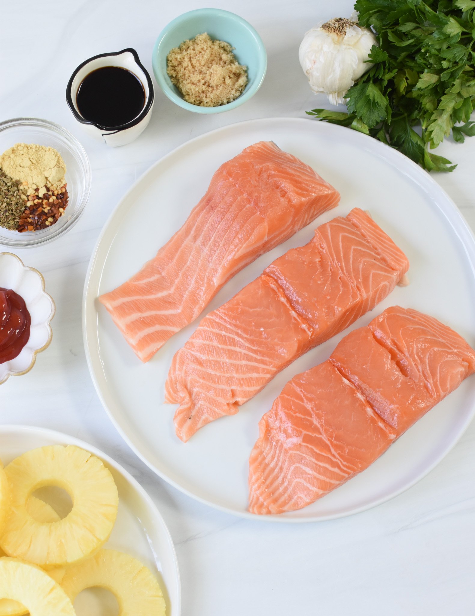 Hawaiian Grilled Salmon ingredients. 