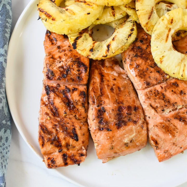 Hawaiian Grilled Salmon with pineapple.
