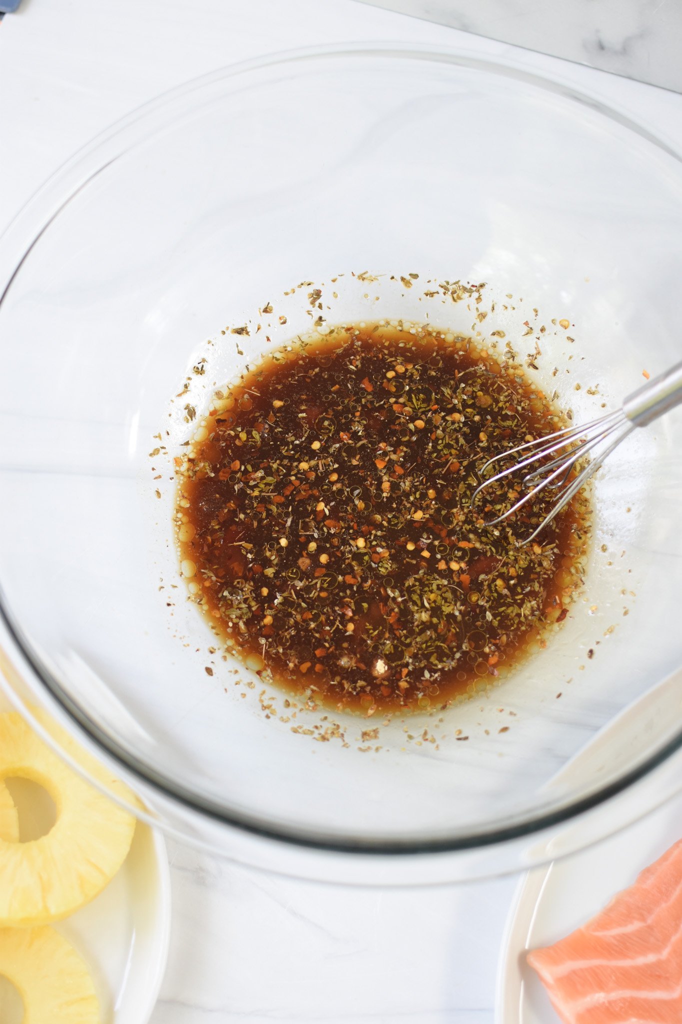 Hawaiian Grilled Salmon marinade in a bowl. 