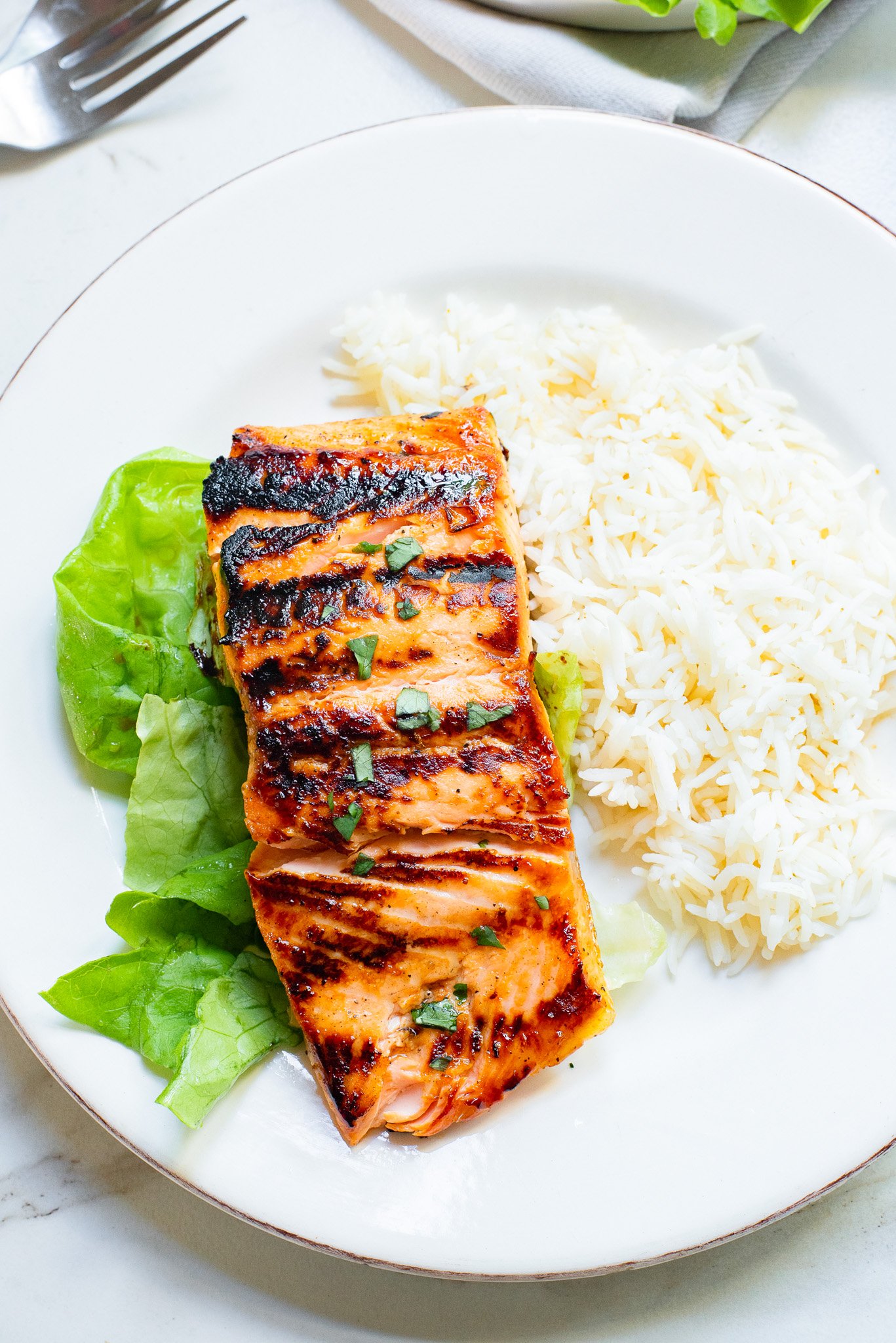 Honey Mustard Salmon over rice. 