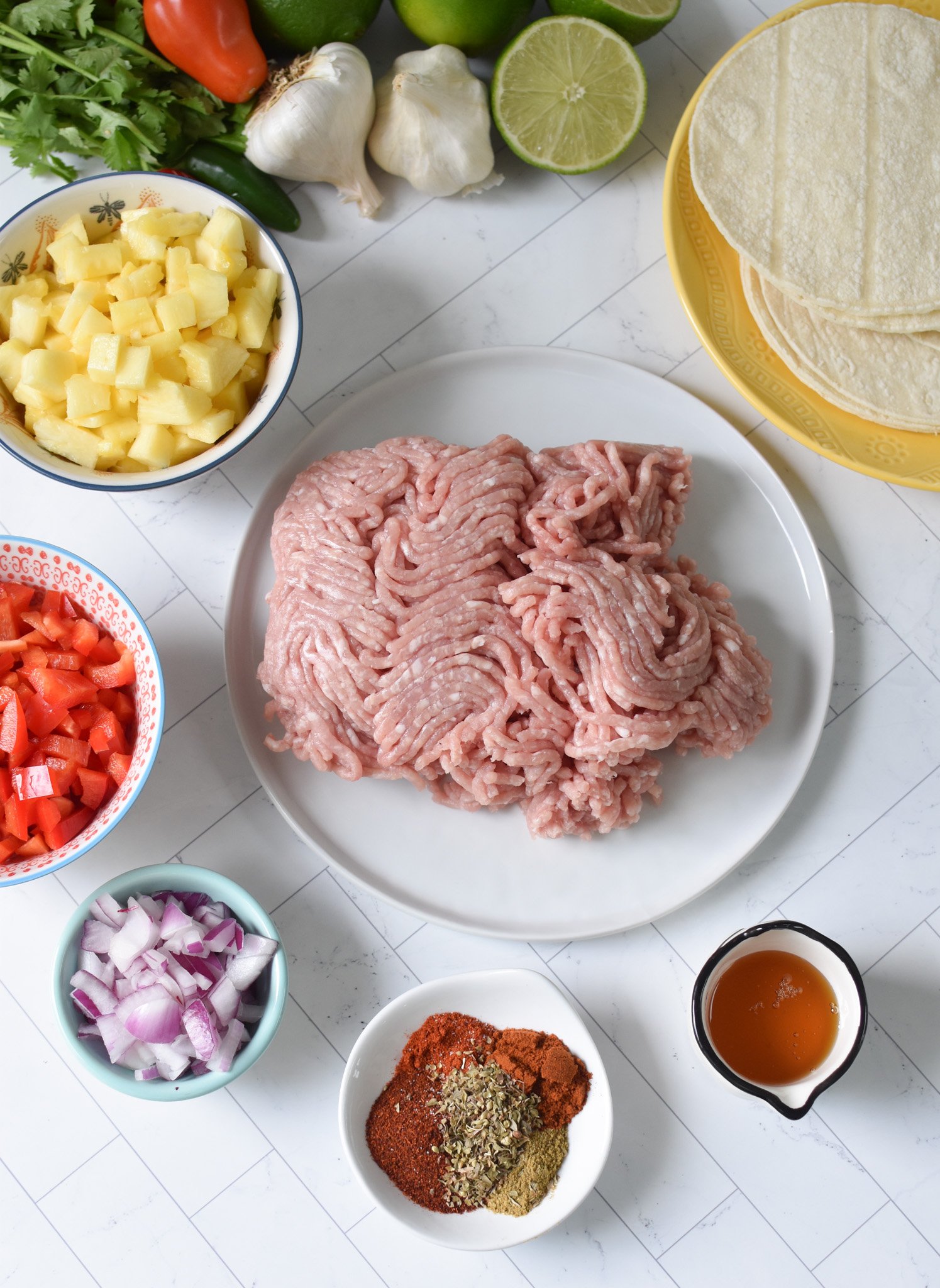 Easy Ground Pork Tacos ingredients.