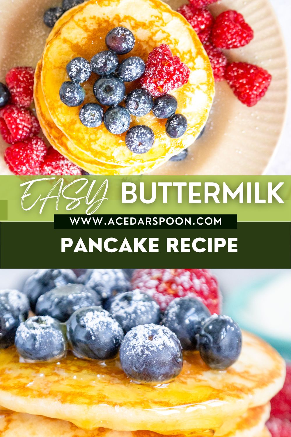 Homemade Buttermilk Pancakes with logo.