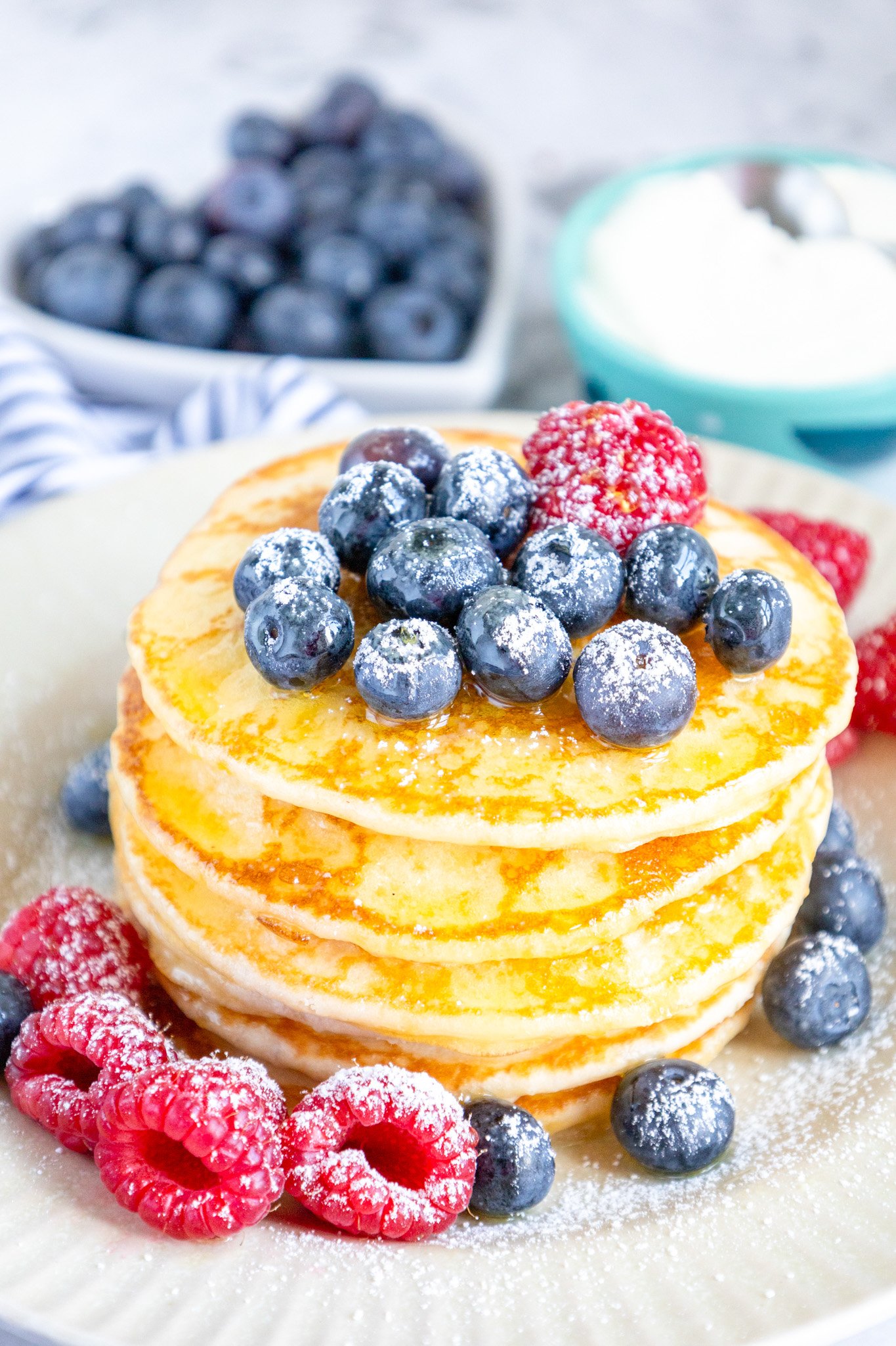 Homemade Buttermilk Pancakes with blueberries.