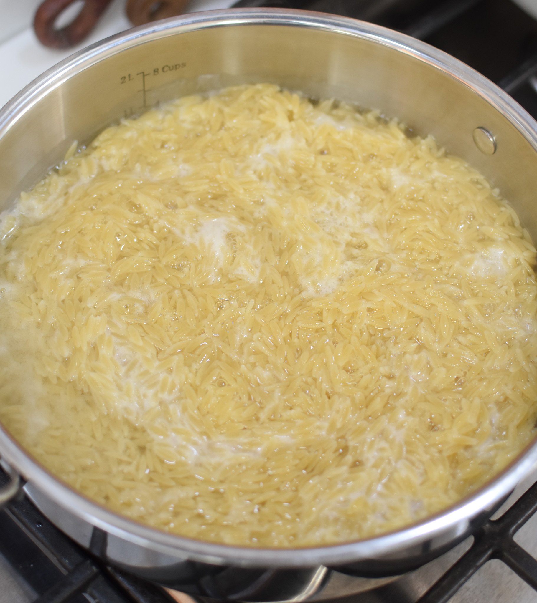 Lemon Chicken Orzo pasta in a pot. 