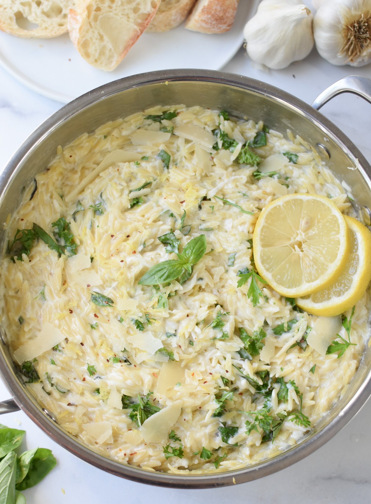 Lemon Chicken Orzo with lemon.