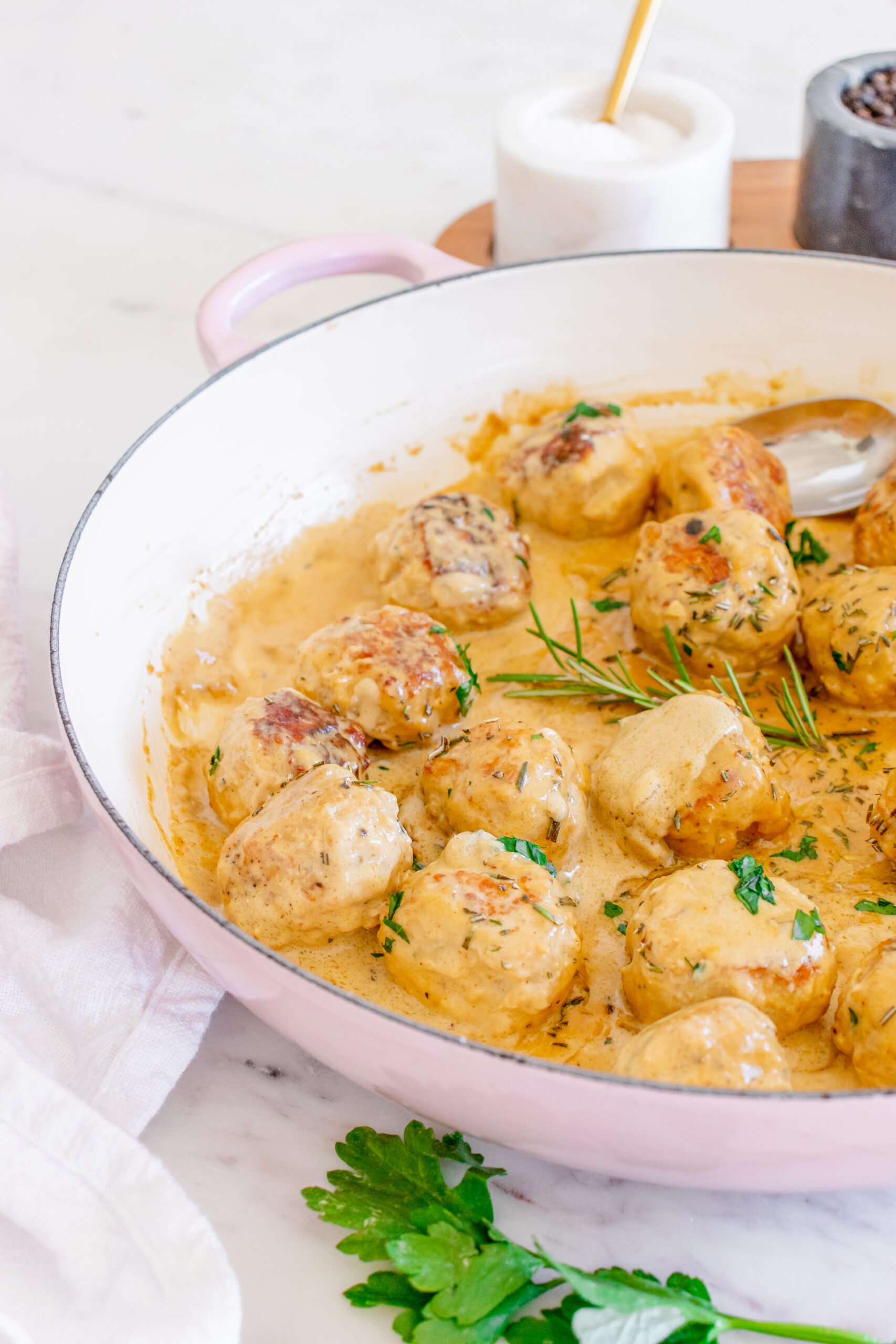 Maple Dijon Turkey Meatballs with spoon. 