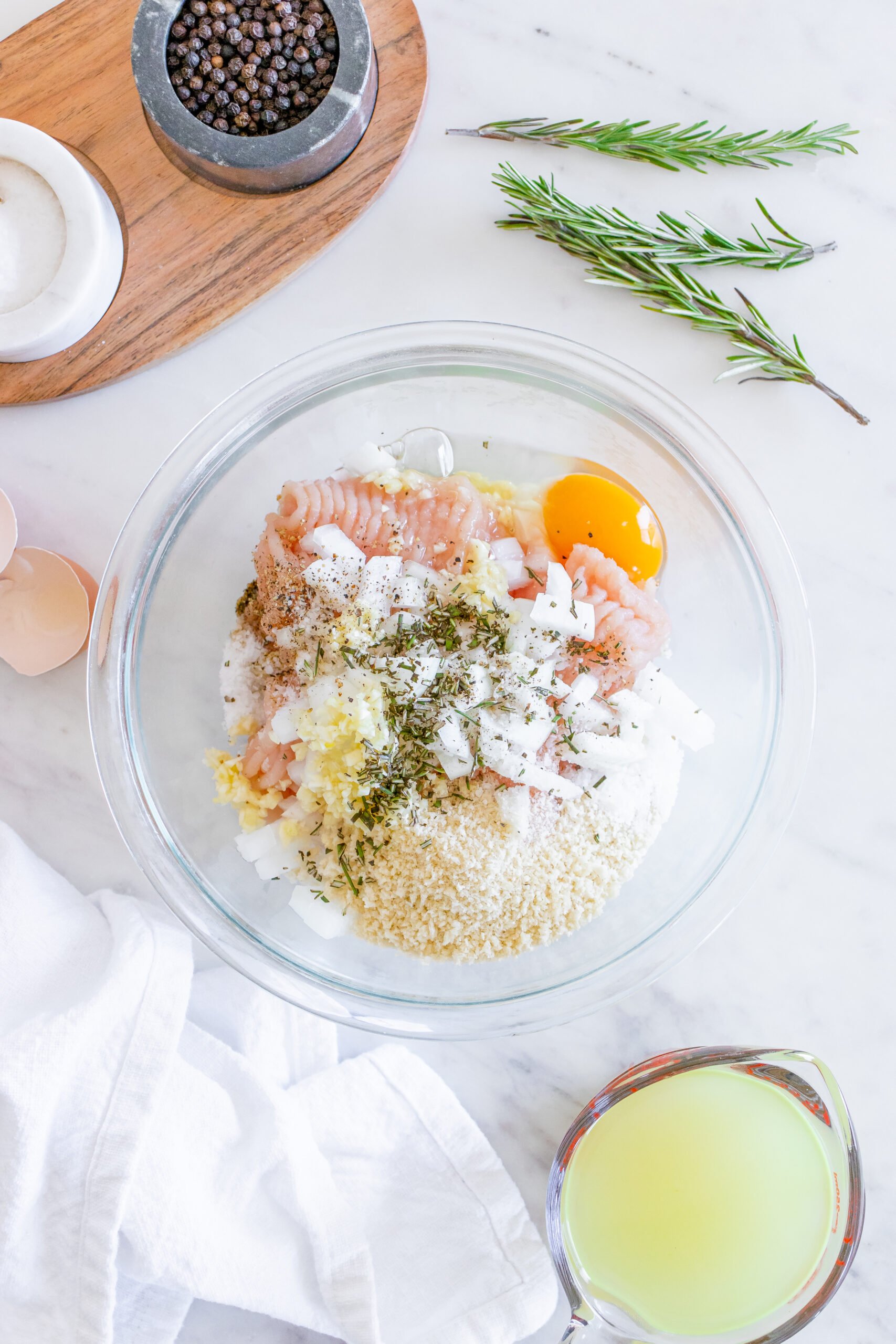 Maple Dijon Turkey Meatballs ingredients in a bowl. 