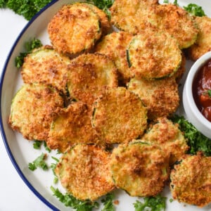 Air Fryer Zucchini Chips with sauce.