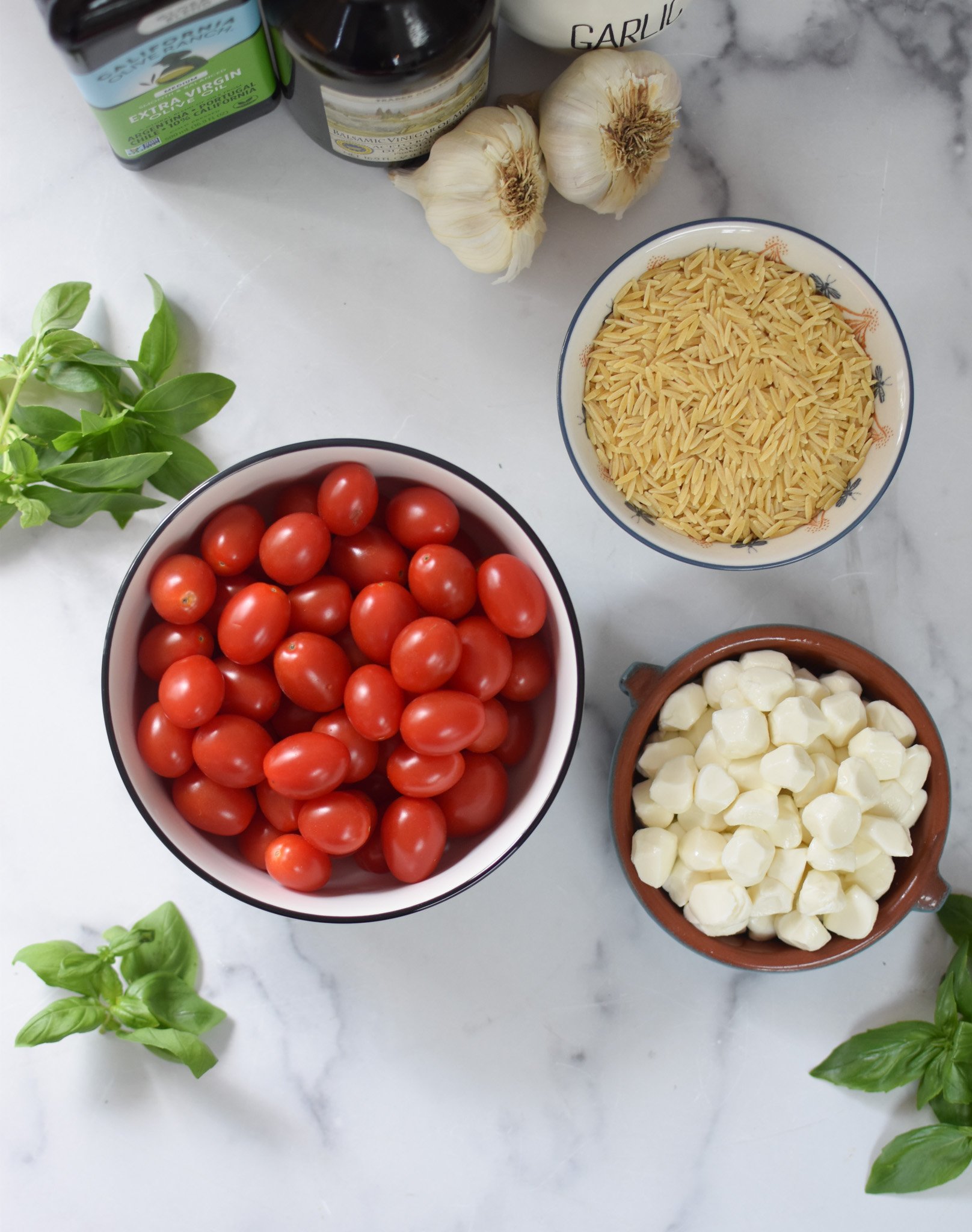Caprese Orzo Pasta Salad ingredients. 
