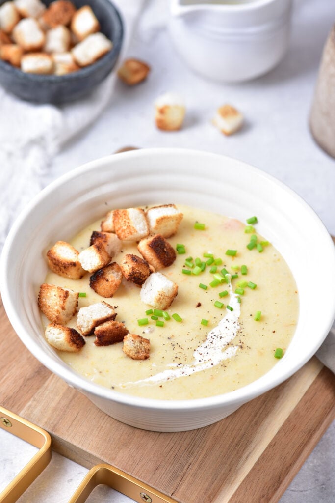 Potato Leek Soup with chives.