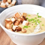 Potato Leek Soup with croutons.