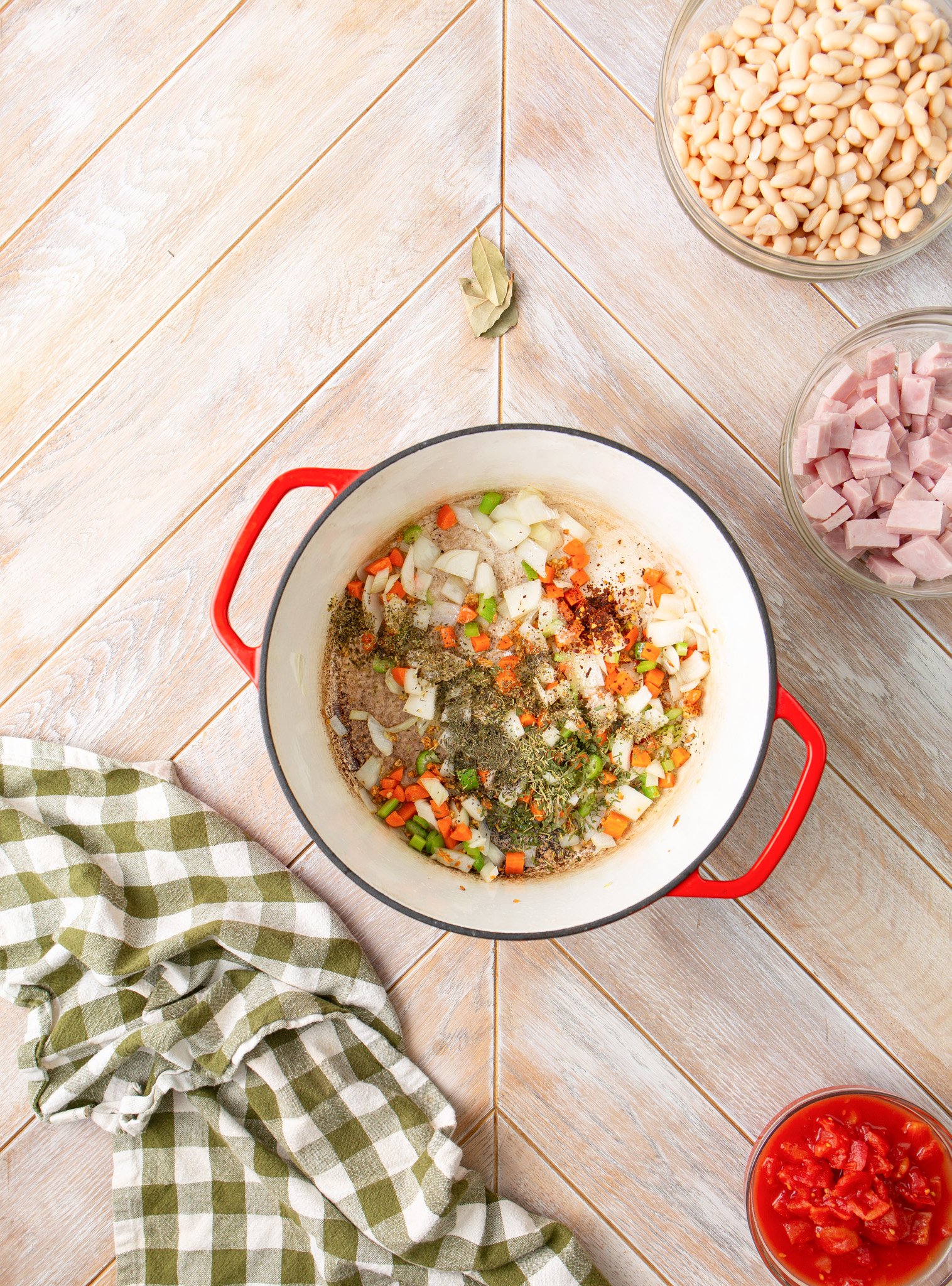 Navy Bean Soup Recipe spices in the pot