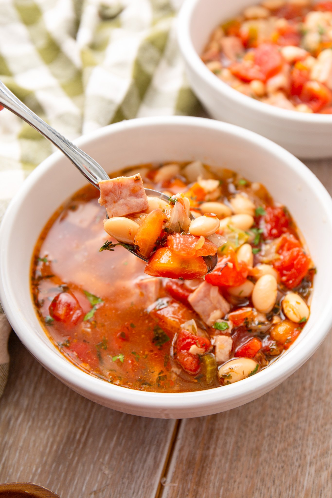 Navy Bean Soup Recipe in a white bowl