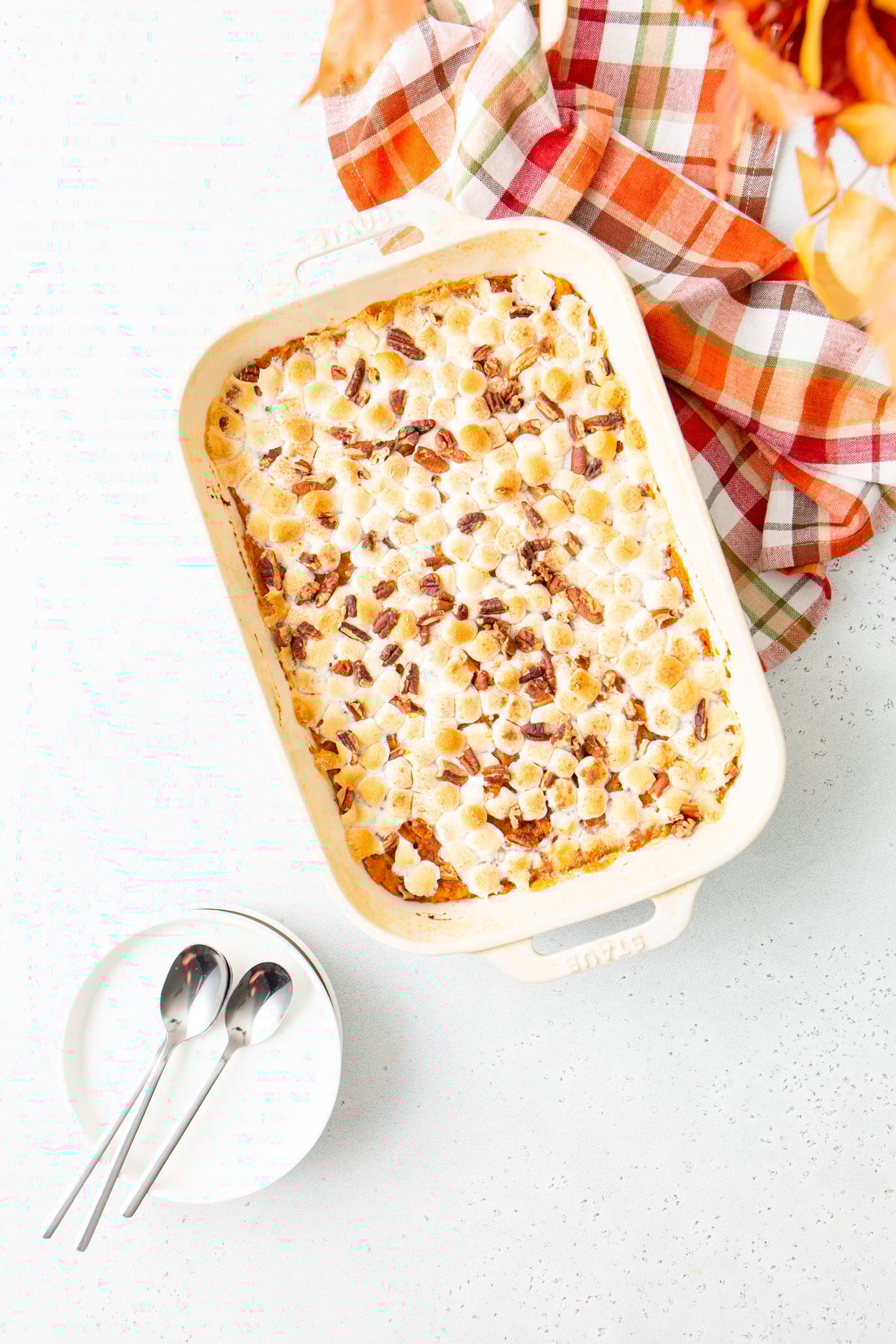 Sweet Potato Casserole with Marshmallows with two spoons