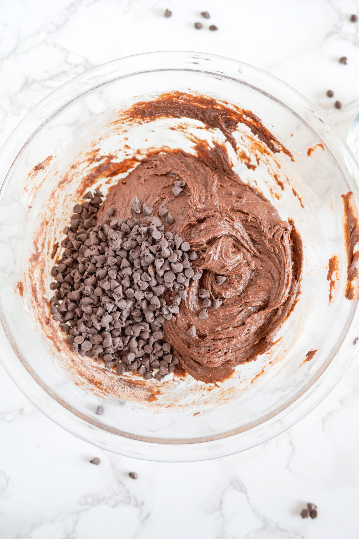 Chocolate Crinkle Cookie Recipe chocolate chips added to dough.