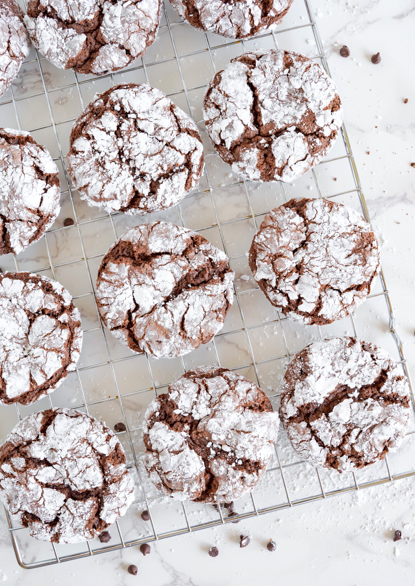 Chocolate Crinkle Cookie Recipe on a baking sheet. 