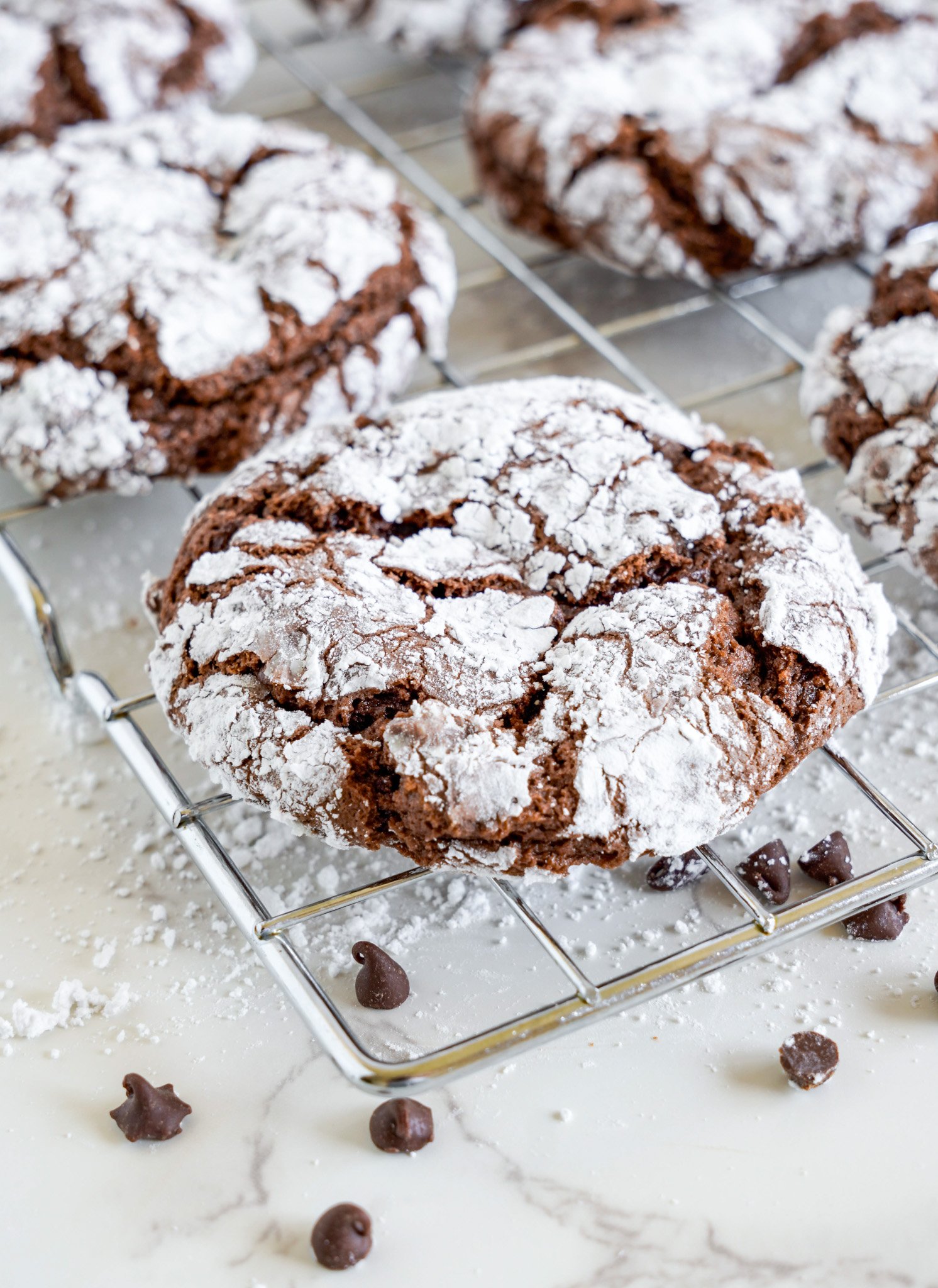 Chocolate Crinkle Cookie Recipe on a cookie rack. 