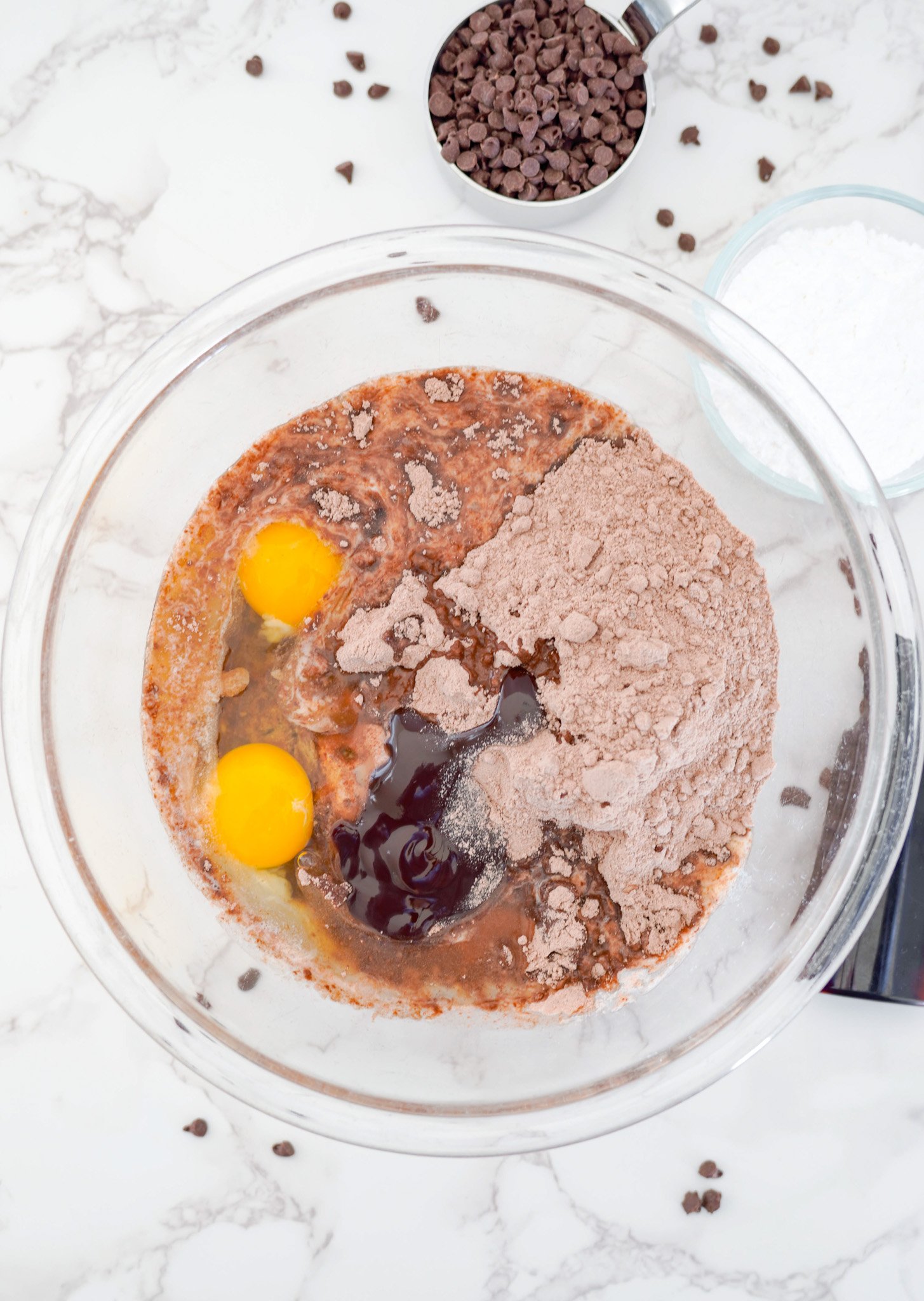 Chocolate Crinkle Cookie Recipe ingredients in bowl 