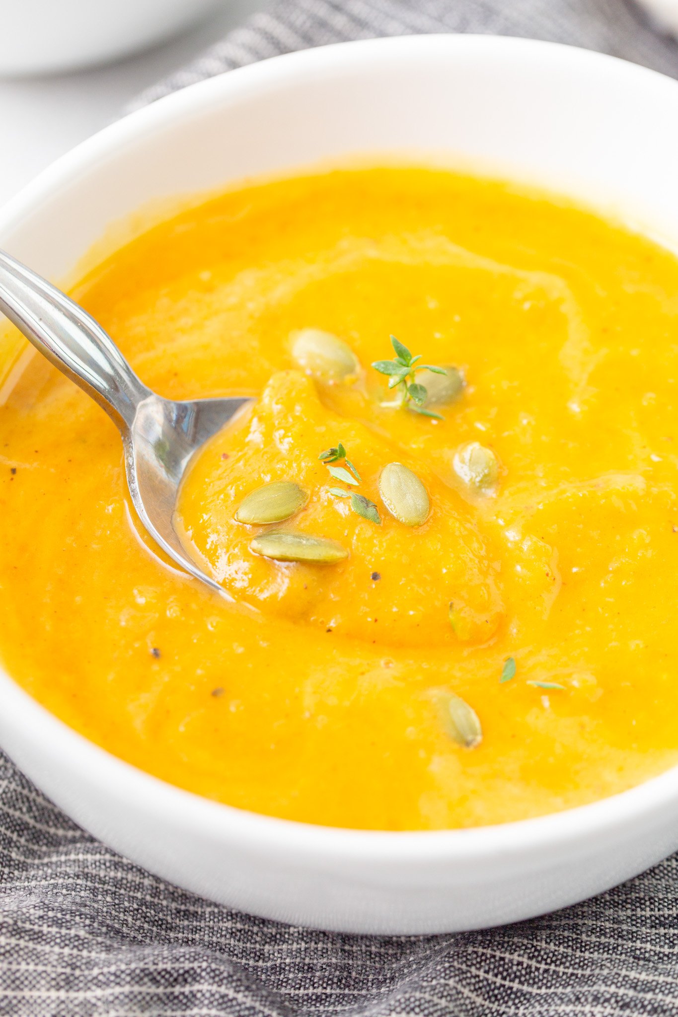 Easy Roasted Butternut Squash Soup with spoon 