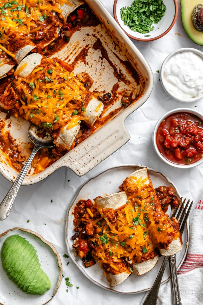 Easy Vegetarian Enchiladas Recipe in pan 
