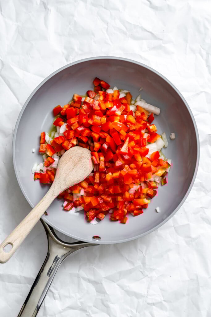 Easy Vegetarian Enchiladas Recipe vegetables in skillet 