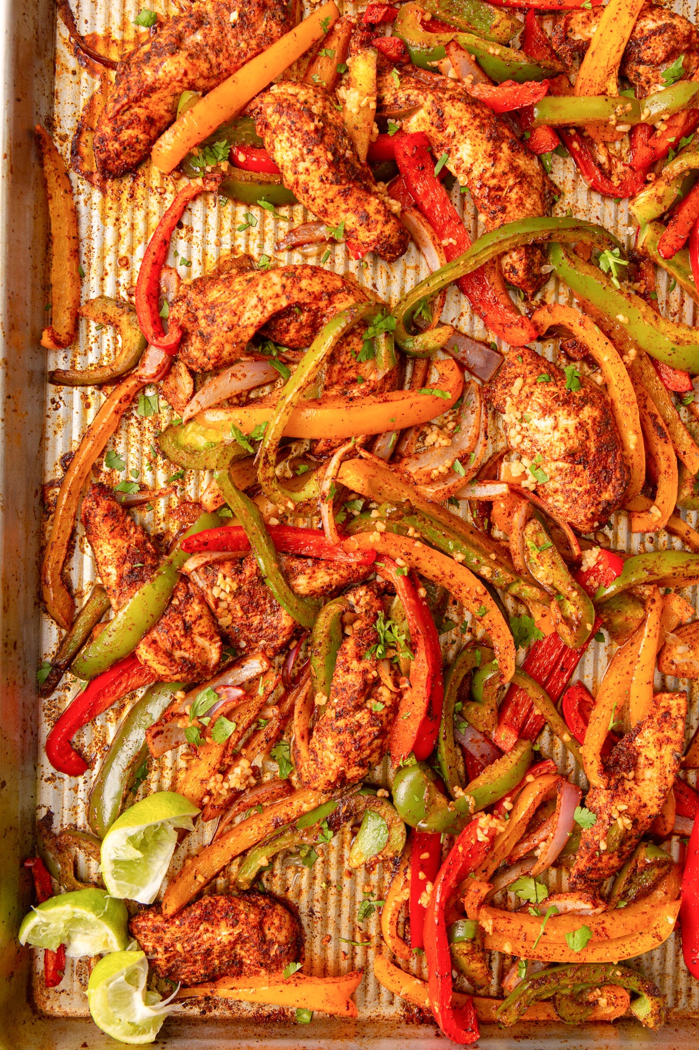 Sheet Pan Chicken Fajitas on a sheet pan