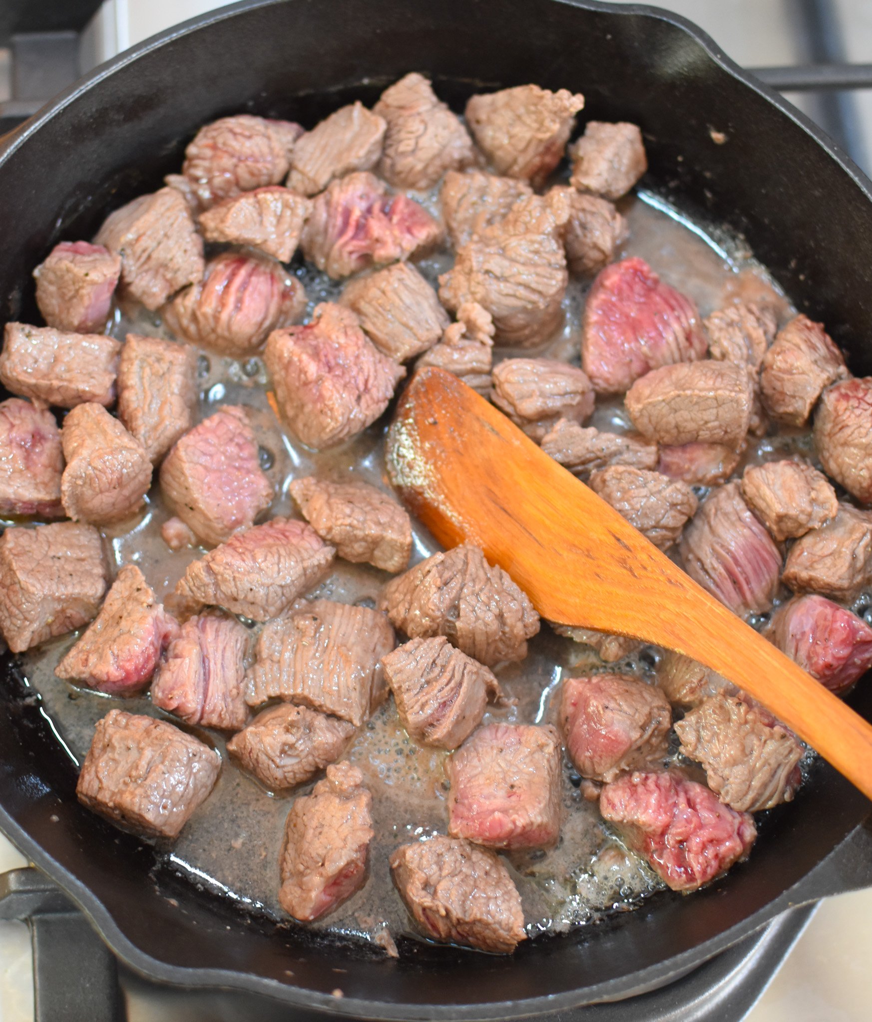 Slow Cooker Beef Barley Soup browning meat 