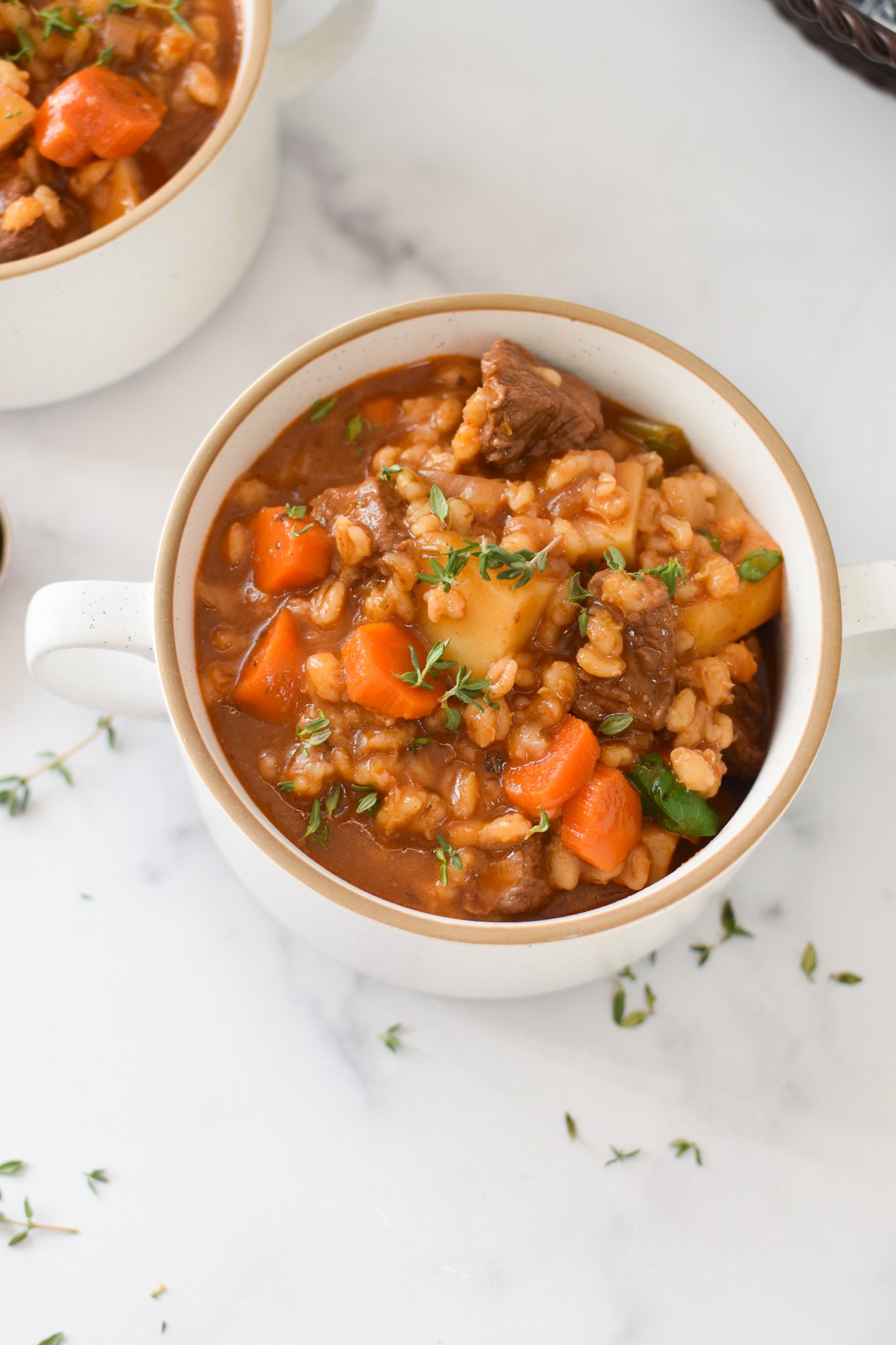 Slow Cooker Beef Barley Soup with thyme