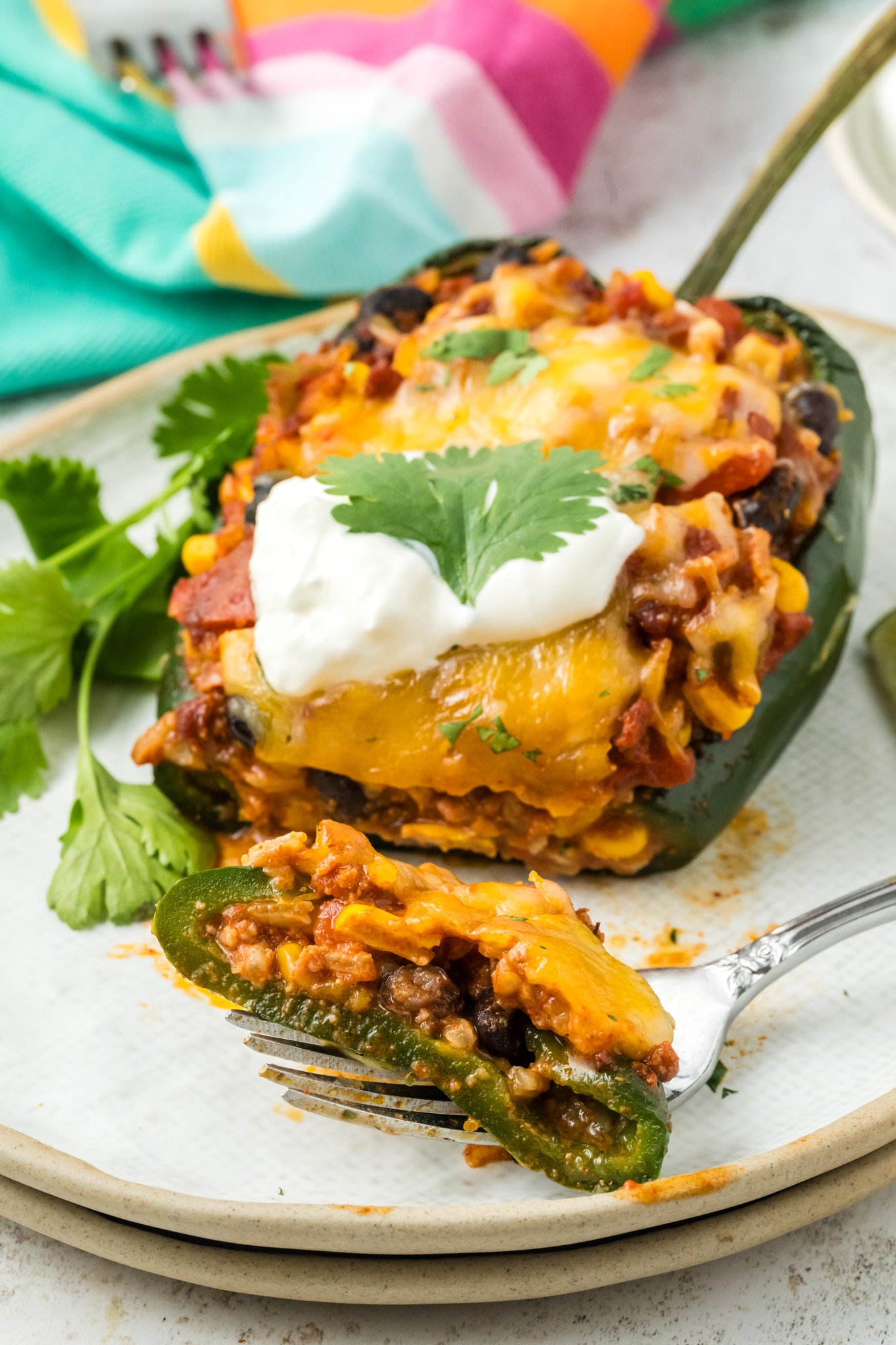 Stuffed Poblano Peppers Recipe with fork
