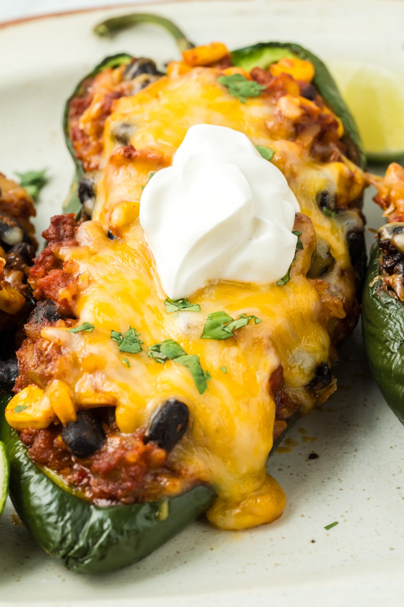 Stuffed Poblano Peppers Recipe with sour cream.