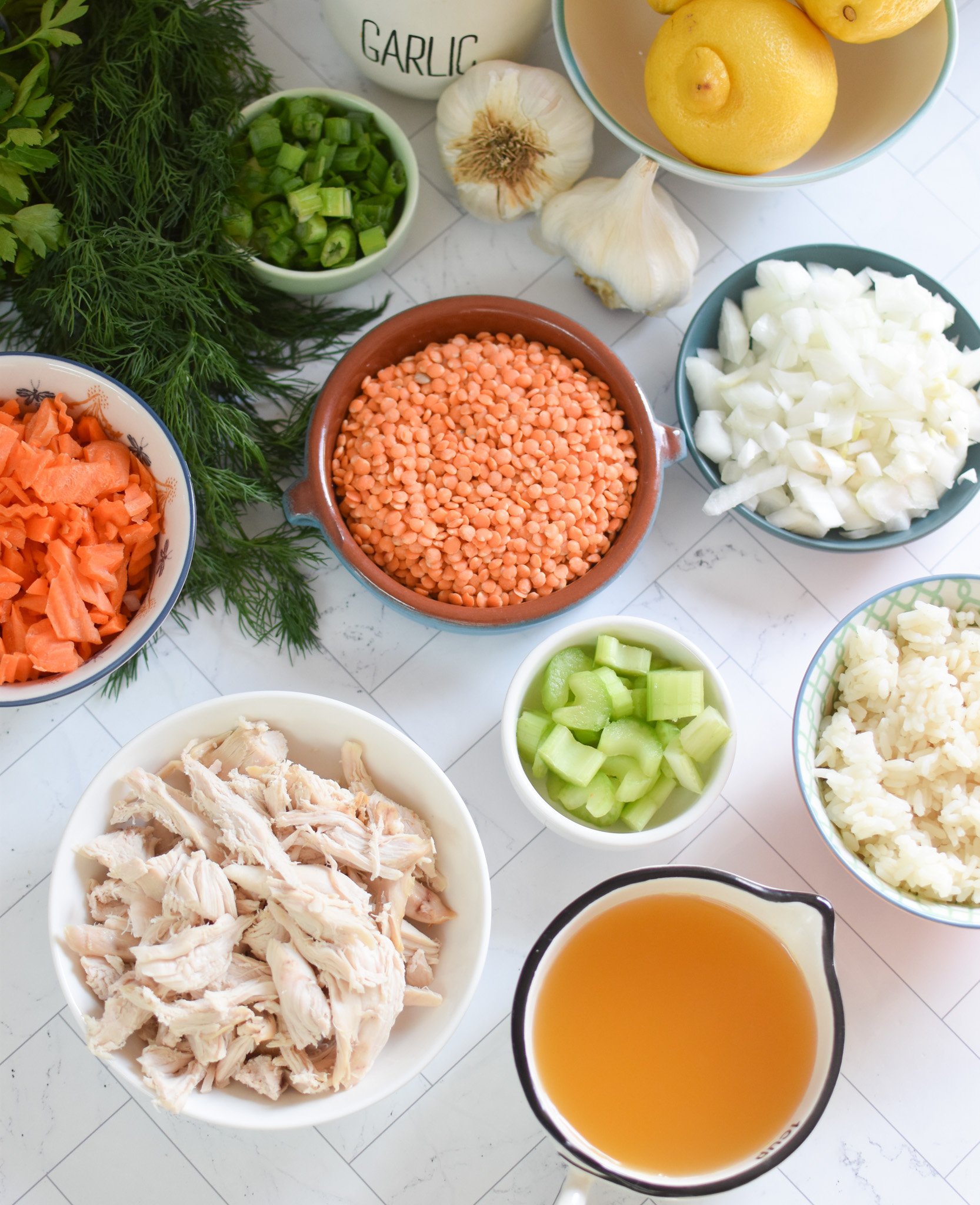 Chicken Lentil Soup Recipe ingredients. 