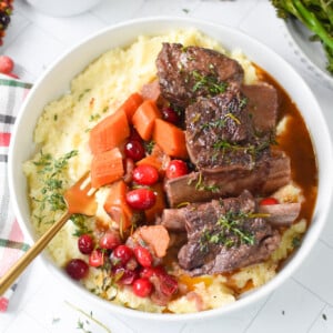 Cranberry Braised Short Ribs Recipe with fork.