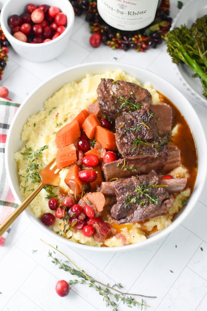Cranberry Braised Short Ribs Recipe with fork. 