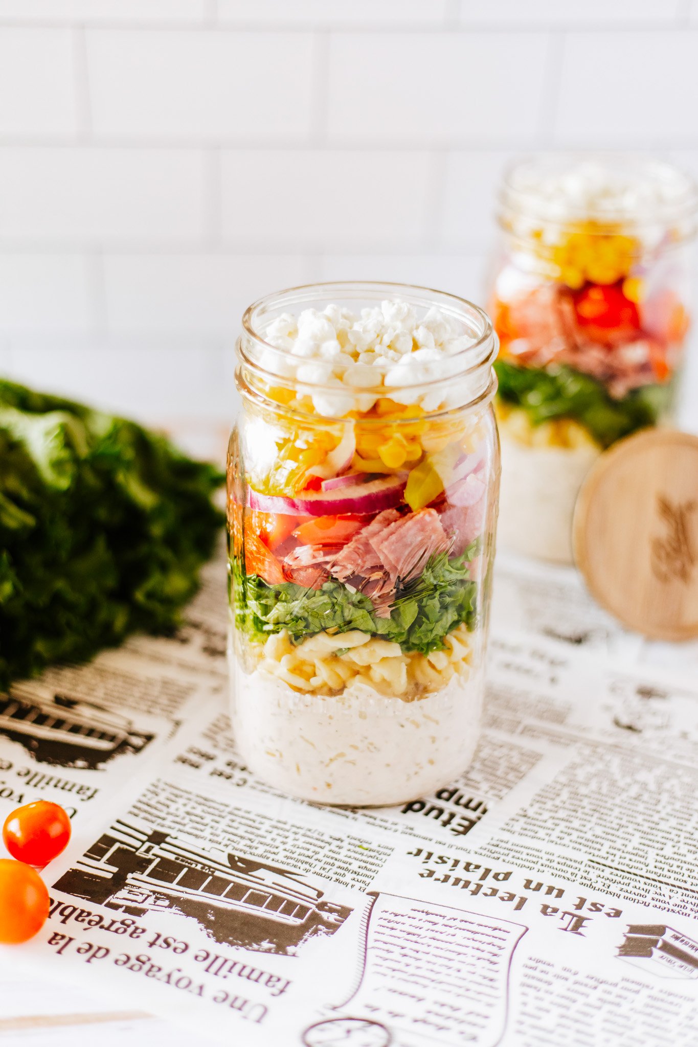 Italian Pasta Mason Jar Salad in jars 