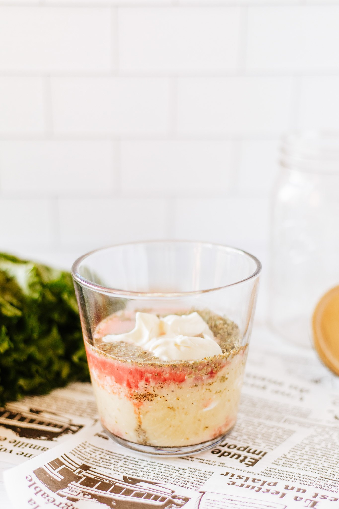 Italian Pasta Mason Jar Salad dressing in a container