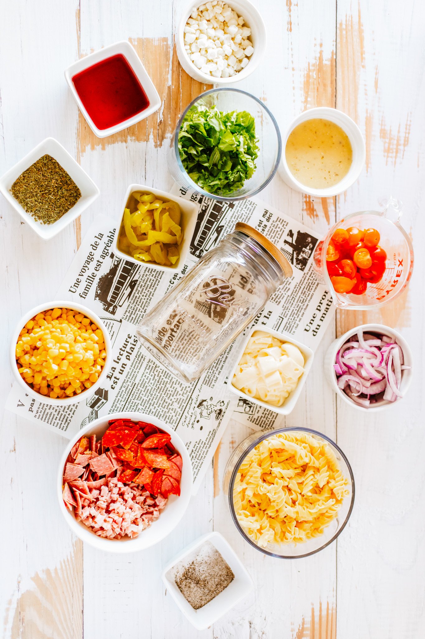 Italian Pasta Mason Jar Salad ingredients 
