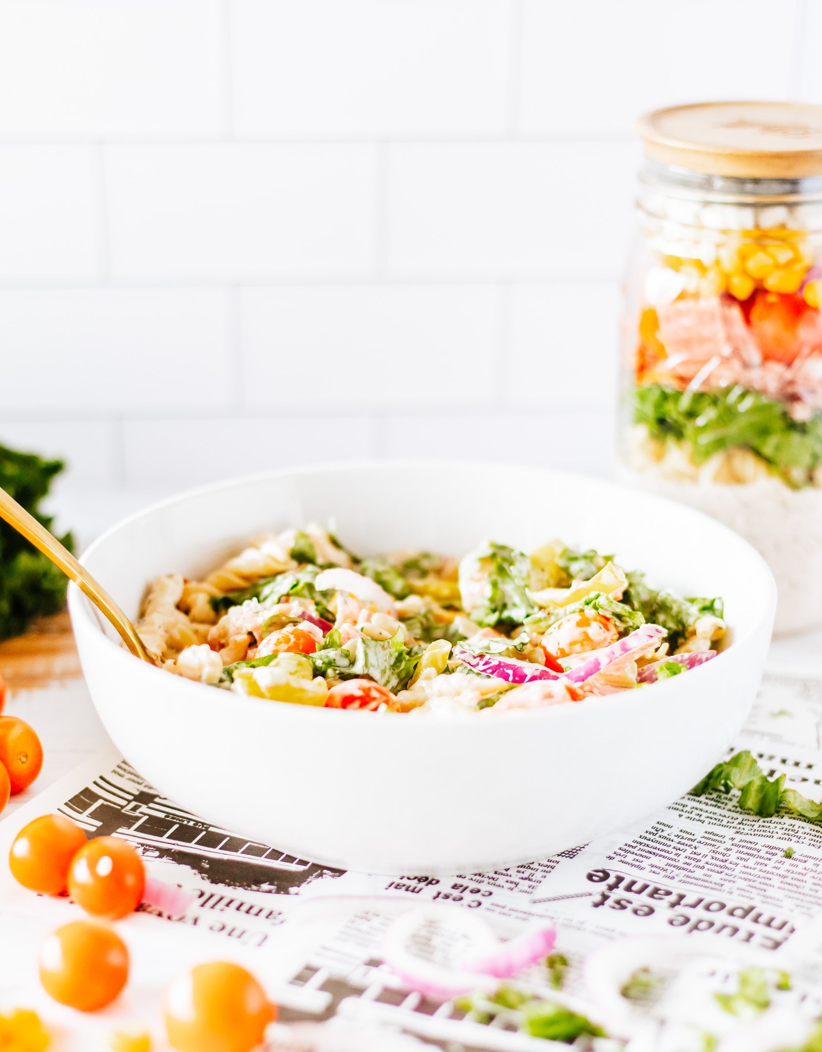 Italian Pasta Mason Jar Salad in a bowl