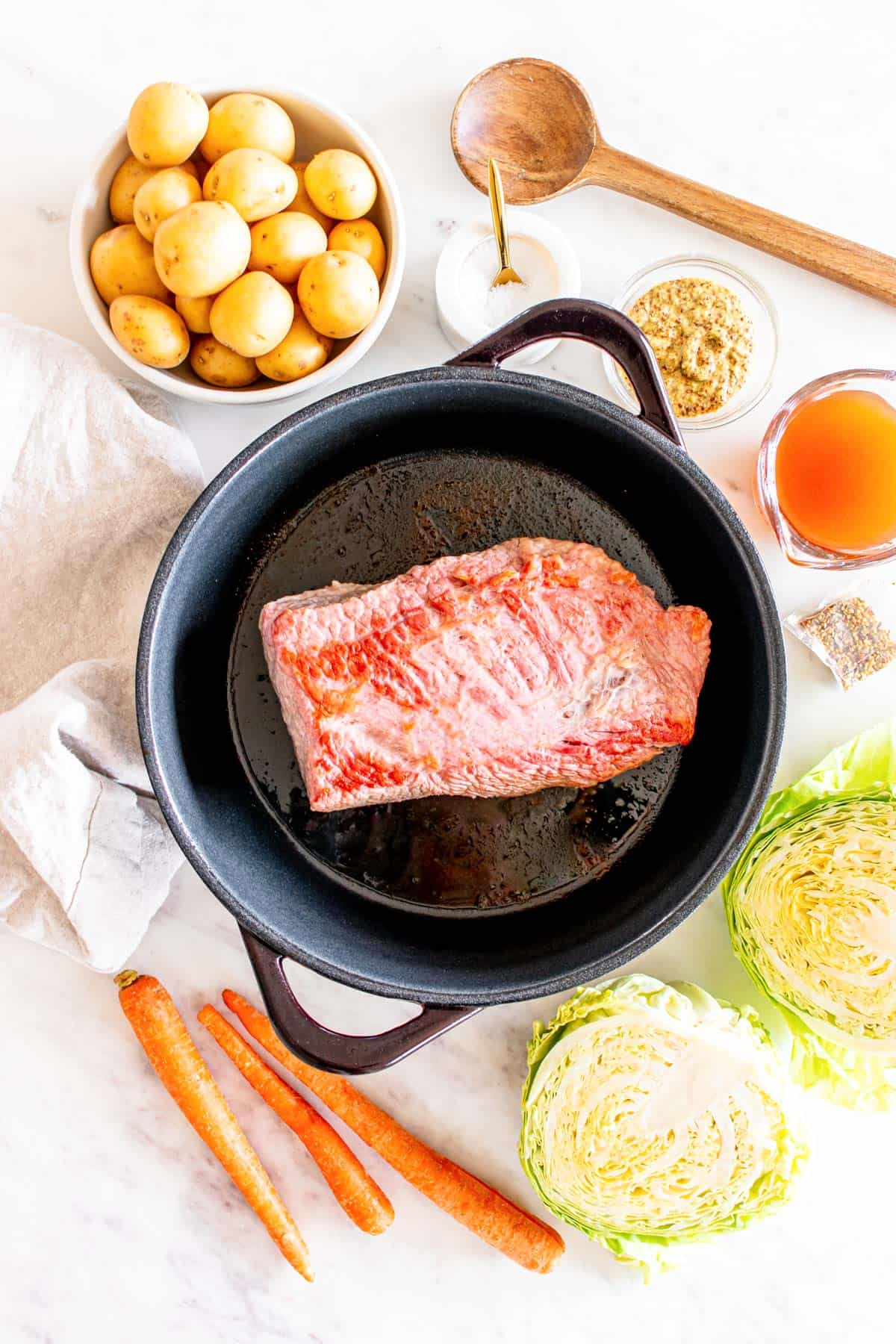 Baked Corned Beef and Cabbage searing beef