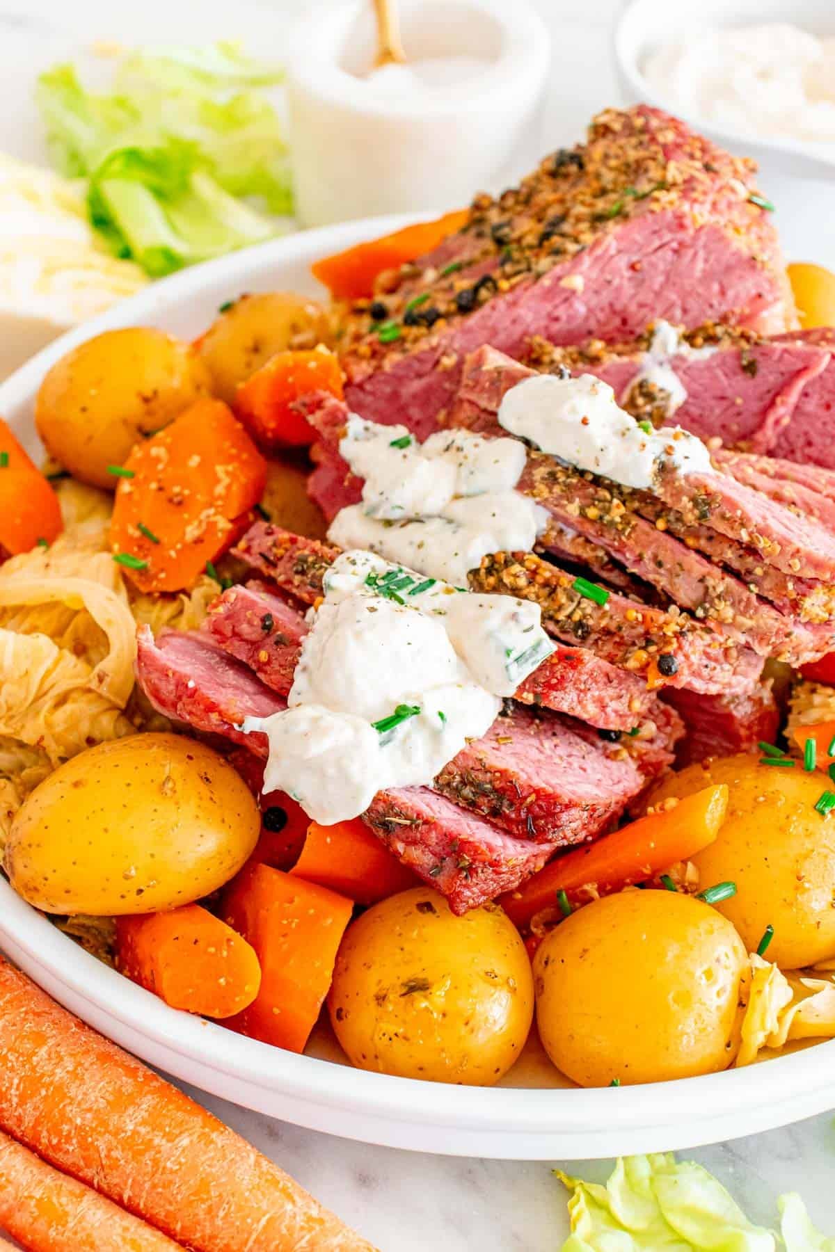 Baked Corned Beef and Cabbage with horseradish sauce