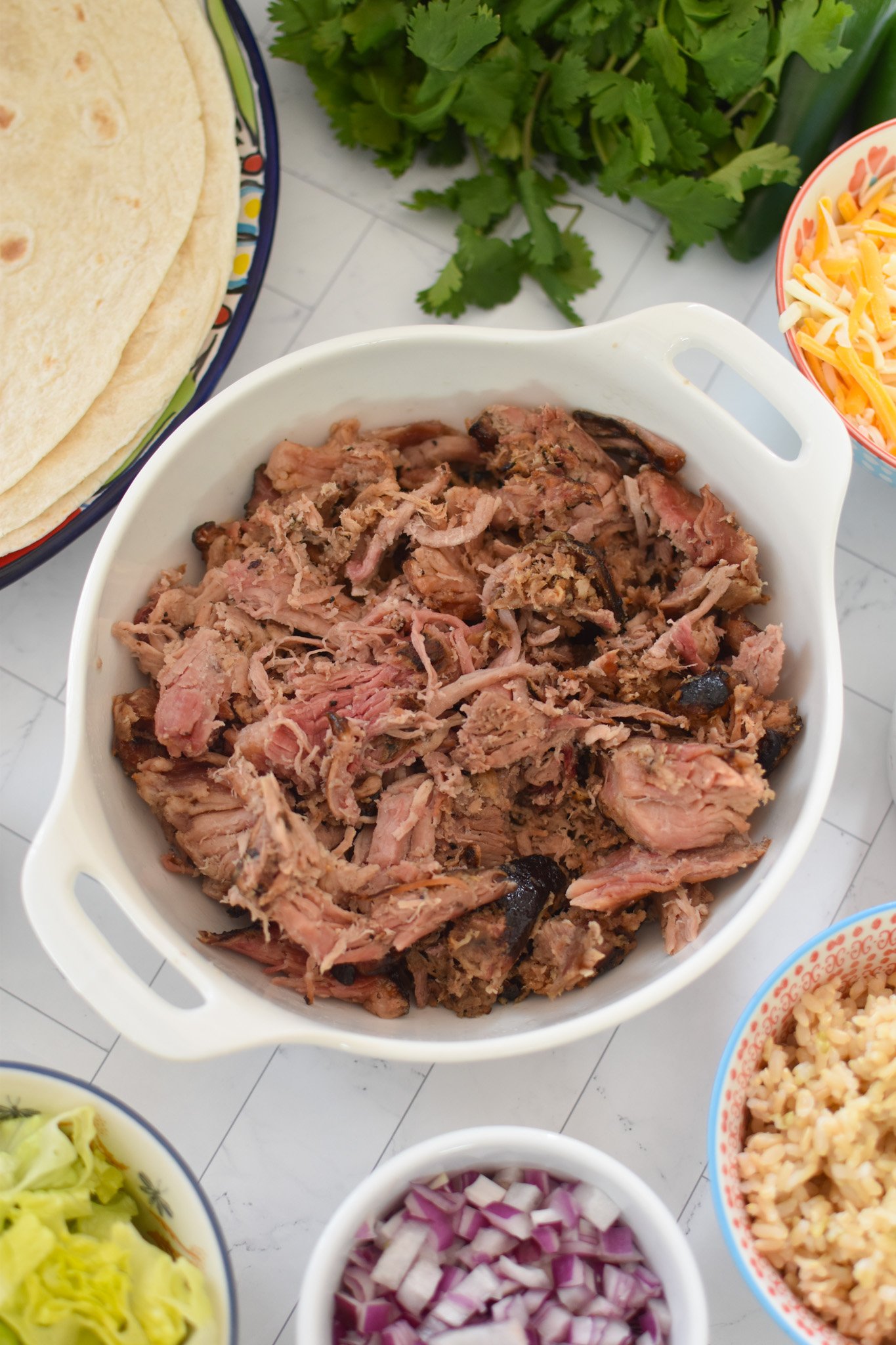 Pulled Pork Burritos pork in a bowl 