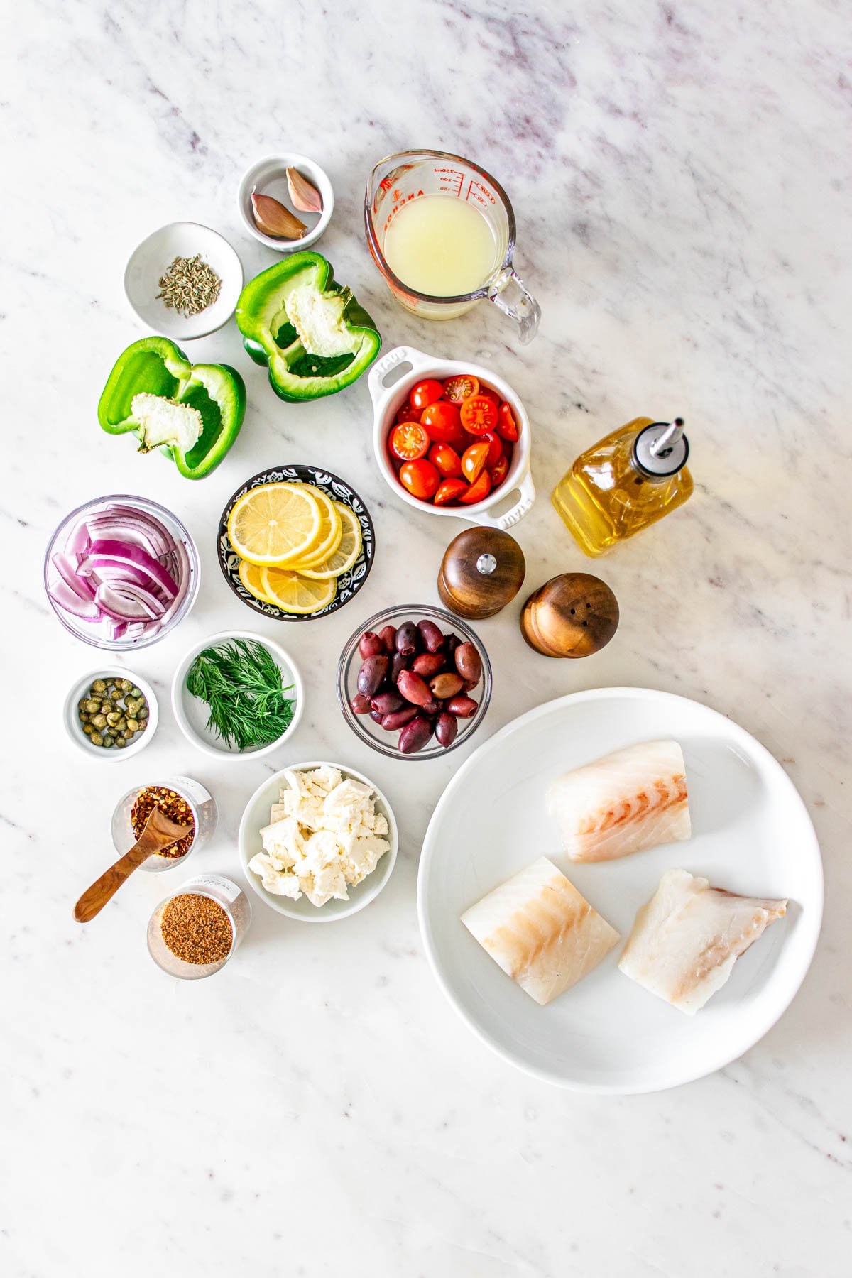 Sheet Pan Mediterranean Cod ingredients