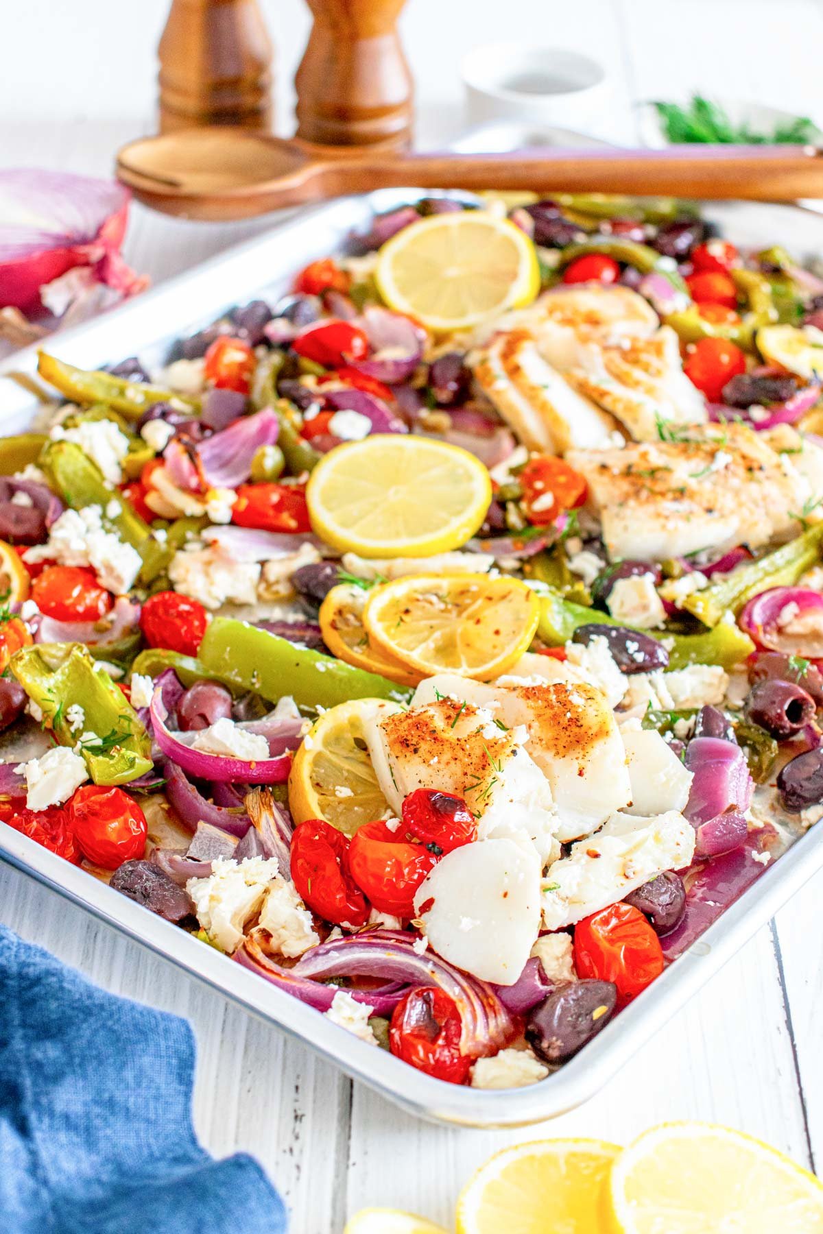 Sheet Pan Mediterranean Cod on a sheet pan