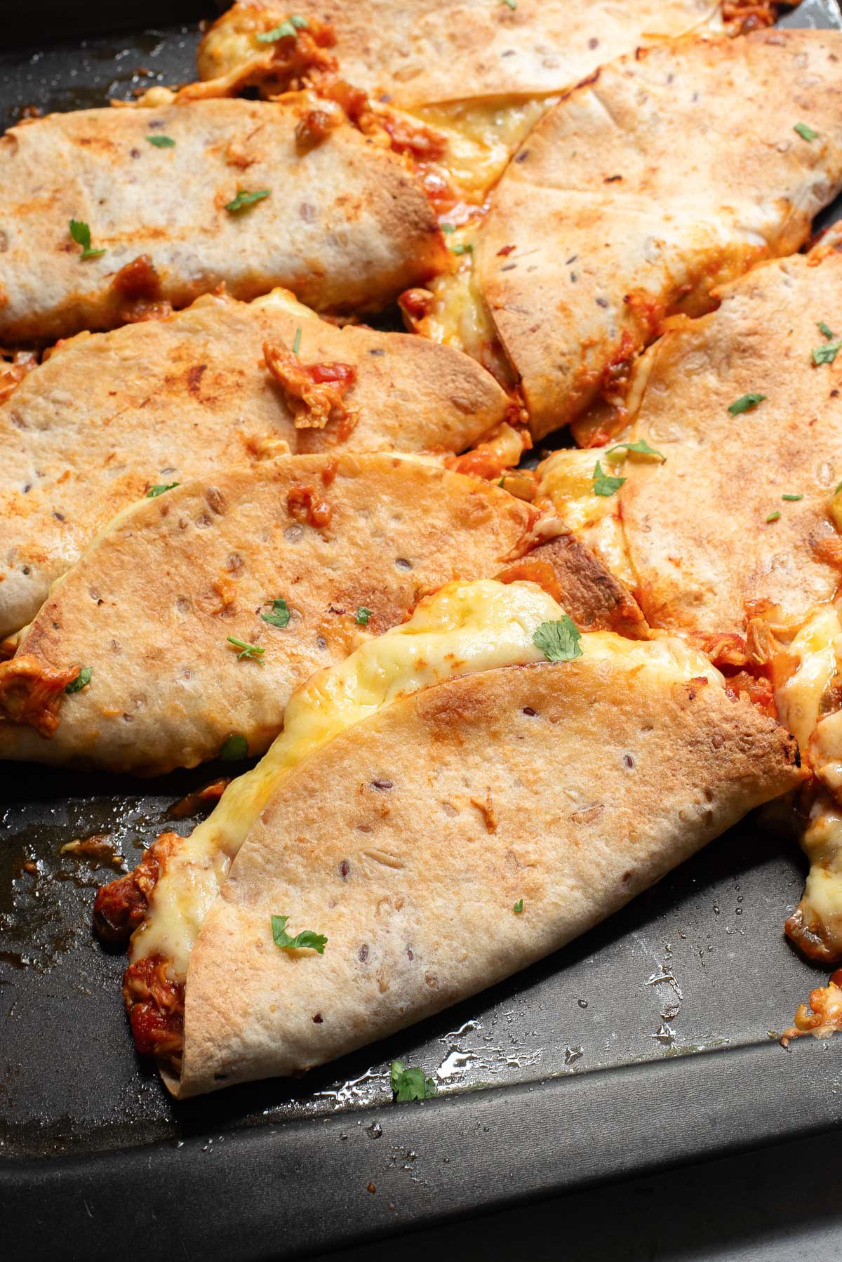 Baked Chicken Tacos on a tray 