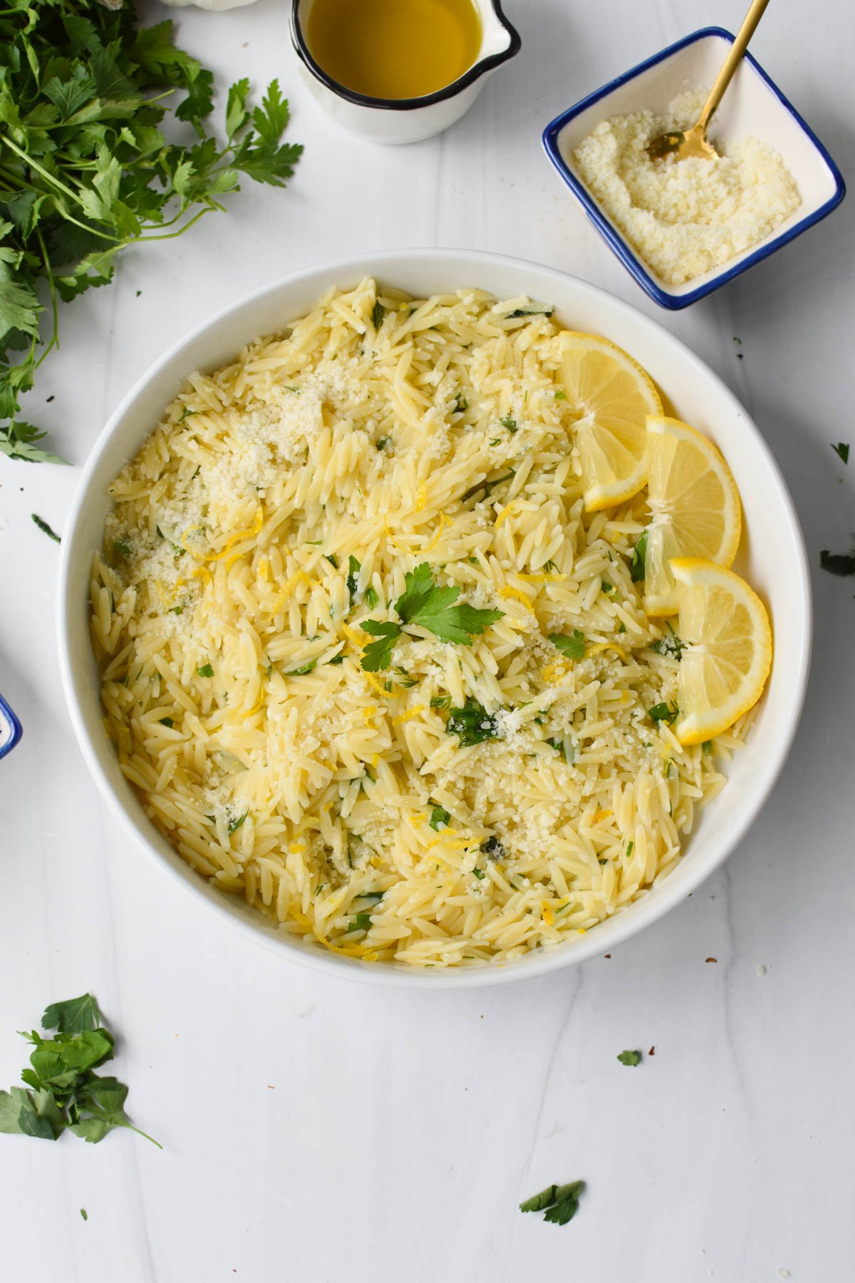 Lemon Orzo Recipe in white bowl 