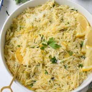 Lemon Orzo Recipe with spoon.